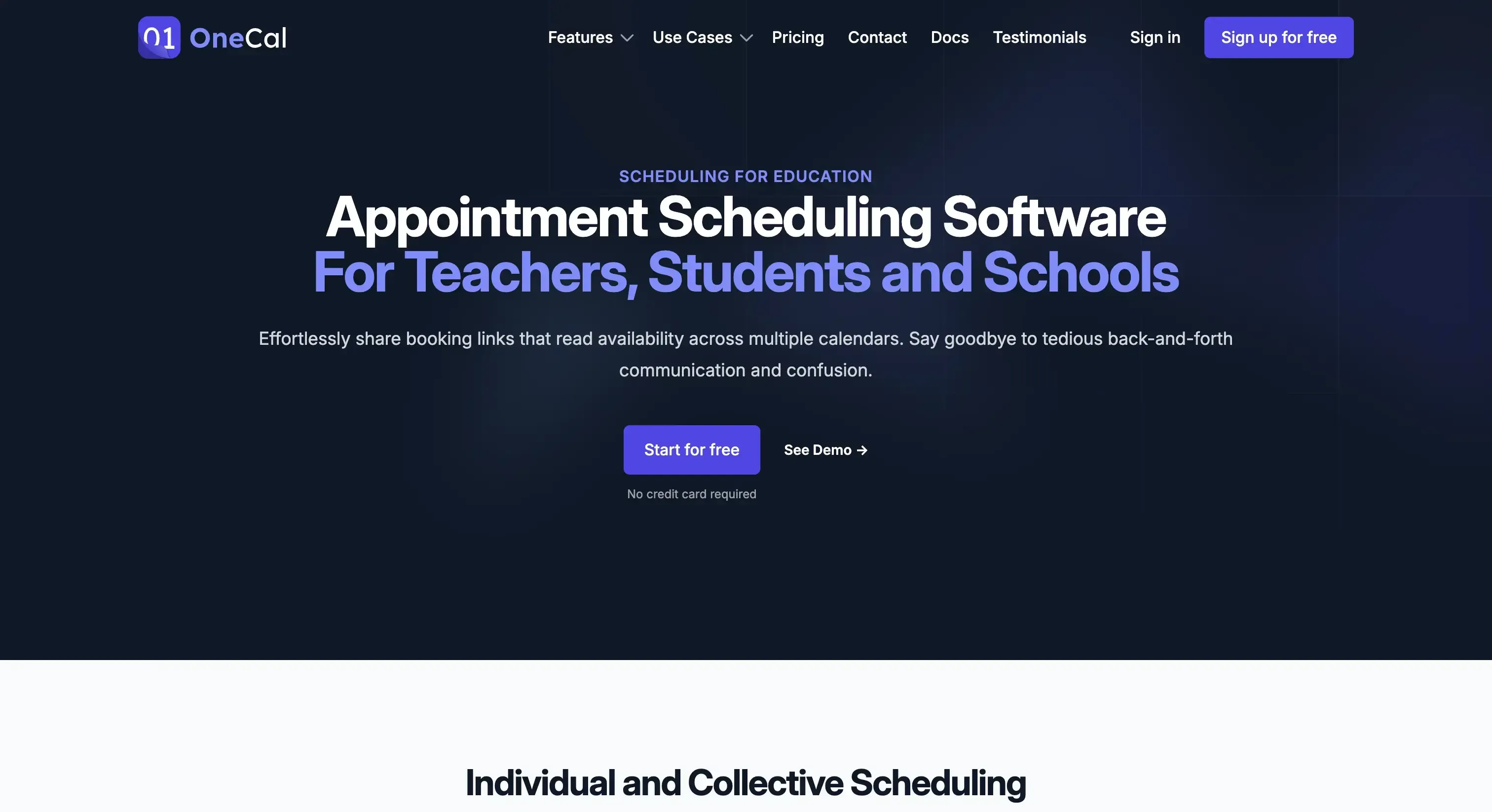 OneCal for education landing page OneCal for education landing page