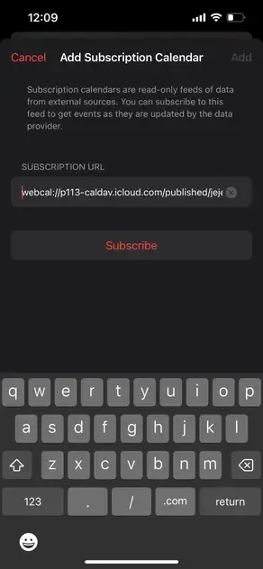 iPhone Calendar - Paste URL