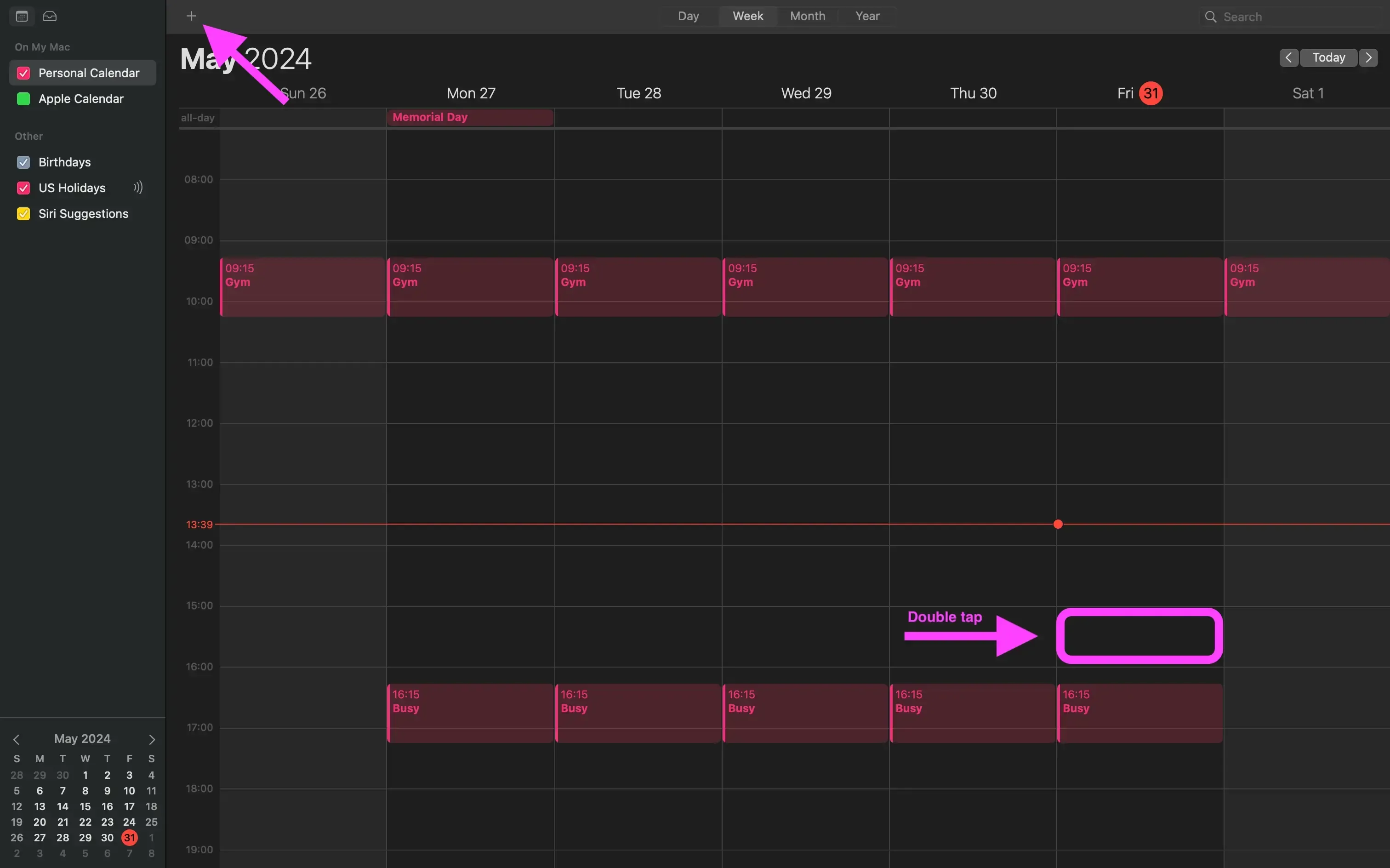 Apple Calendar Mac - Double tap to create meeting Apple Calendar Mac - Double tap to create meeting