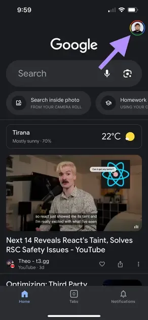 iOS Google App - Click the profile picture iOS Google App - Click the profile picture