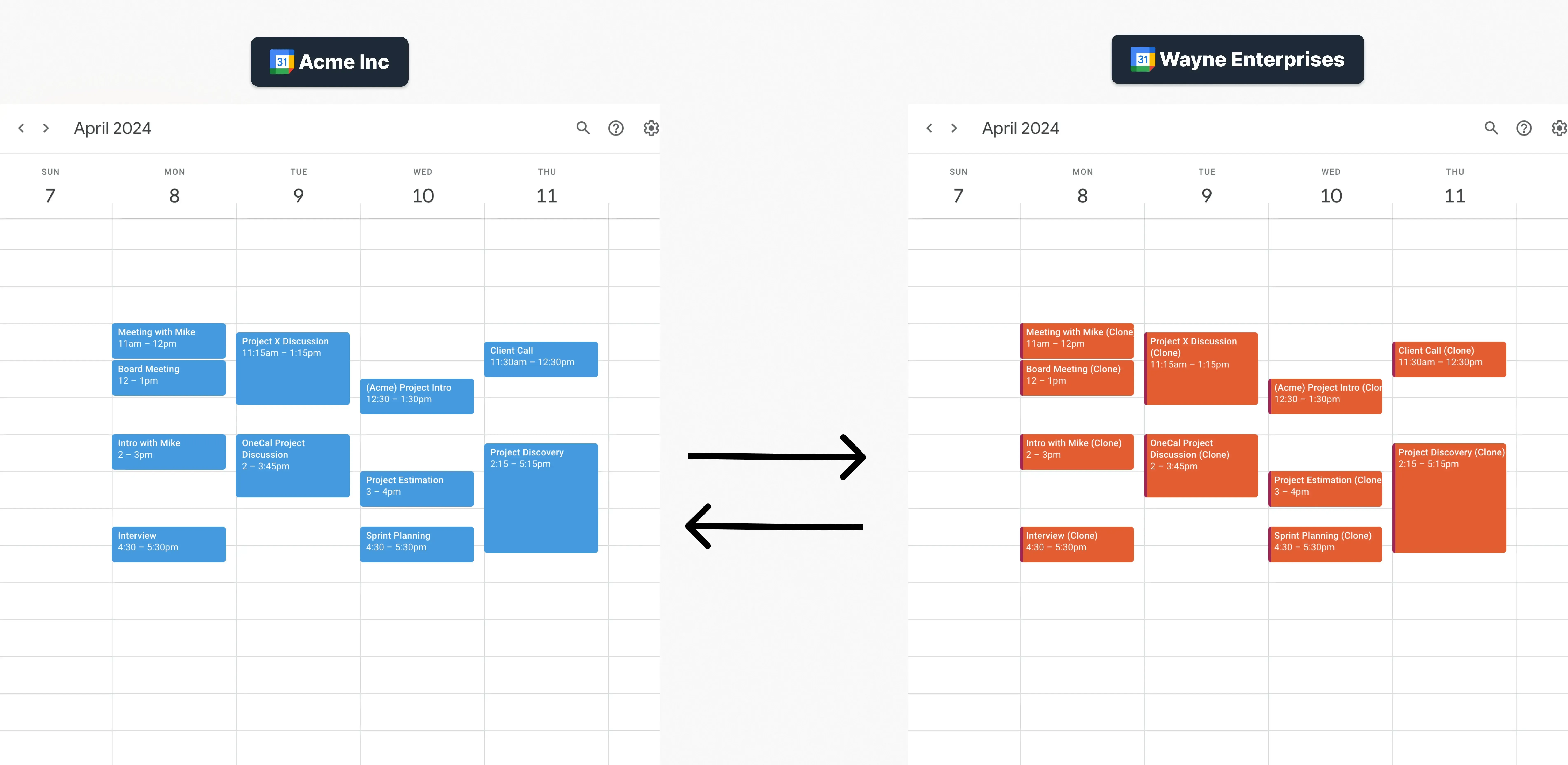 Example of synced conference room calendars between organizations Example of synced conference room calendars between organizations