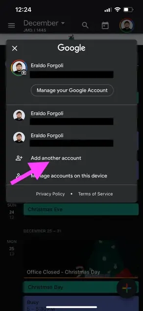 Google Calendar iOS - "Add another account"