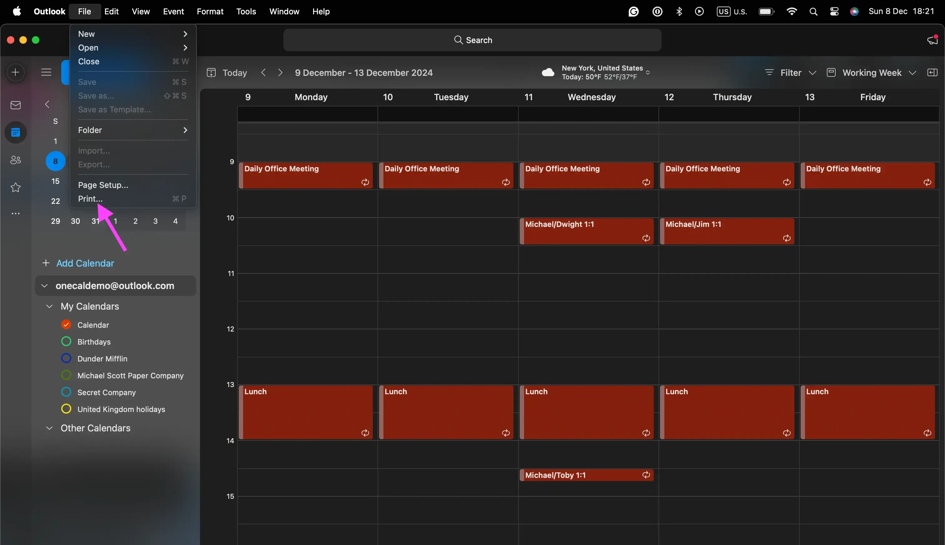 Outlook app - click print Outlook app - click print