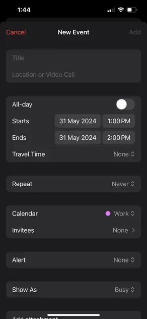 Apple Calendar iPhone - fill in the meeting details Apple Calendar iPhone - fill in the meeting details
