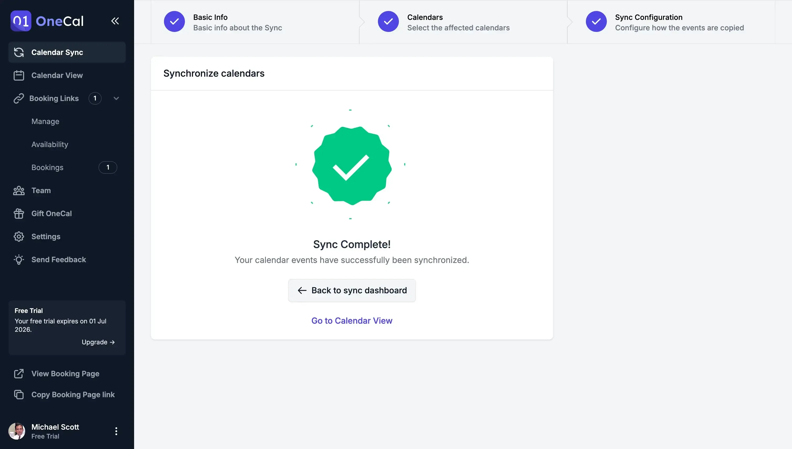 OneCal Calendar Sync success illustration