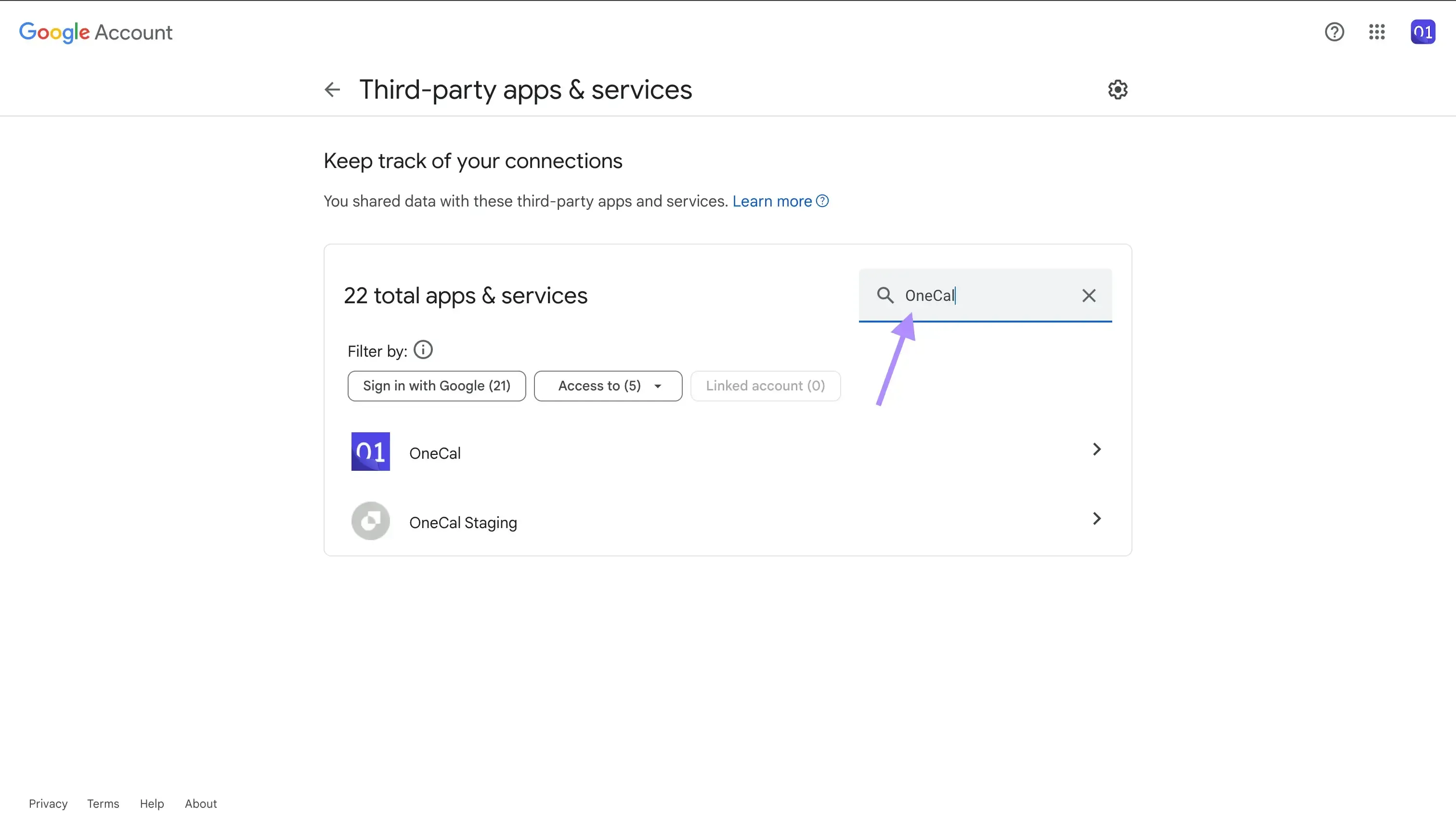 Google Account - Search the app you want to revoke access Google Account - Search the app you want to revoke access