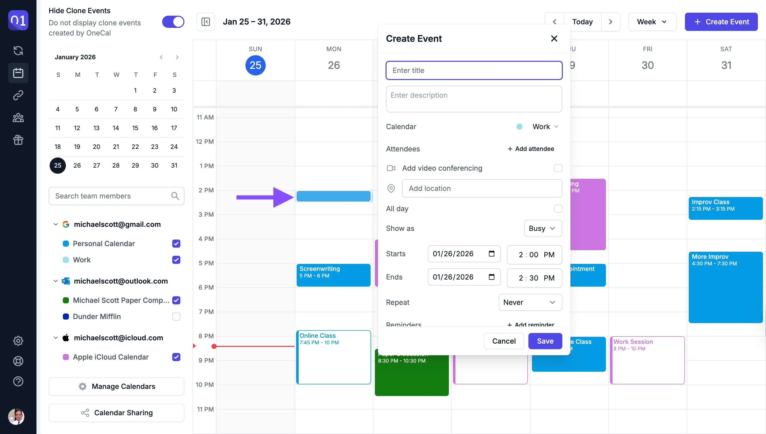 Click on slot to create meeting Click on slot to create meeting