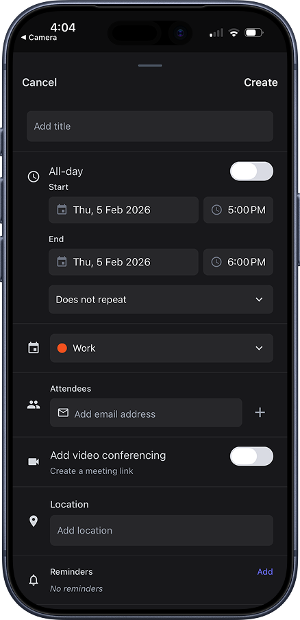 Create Calendar Event
