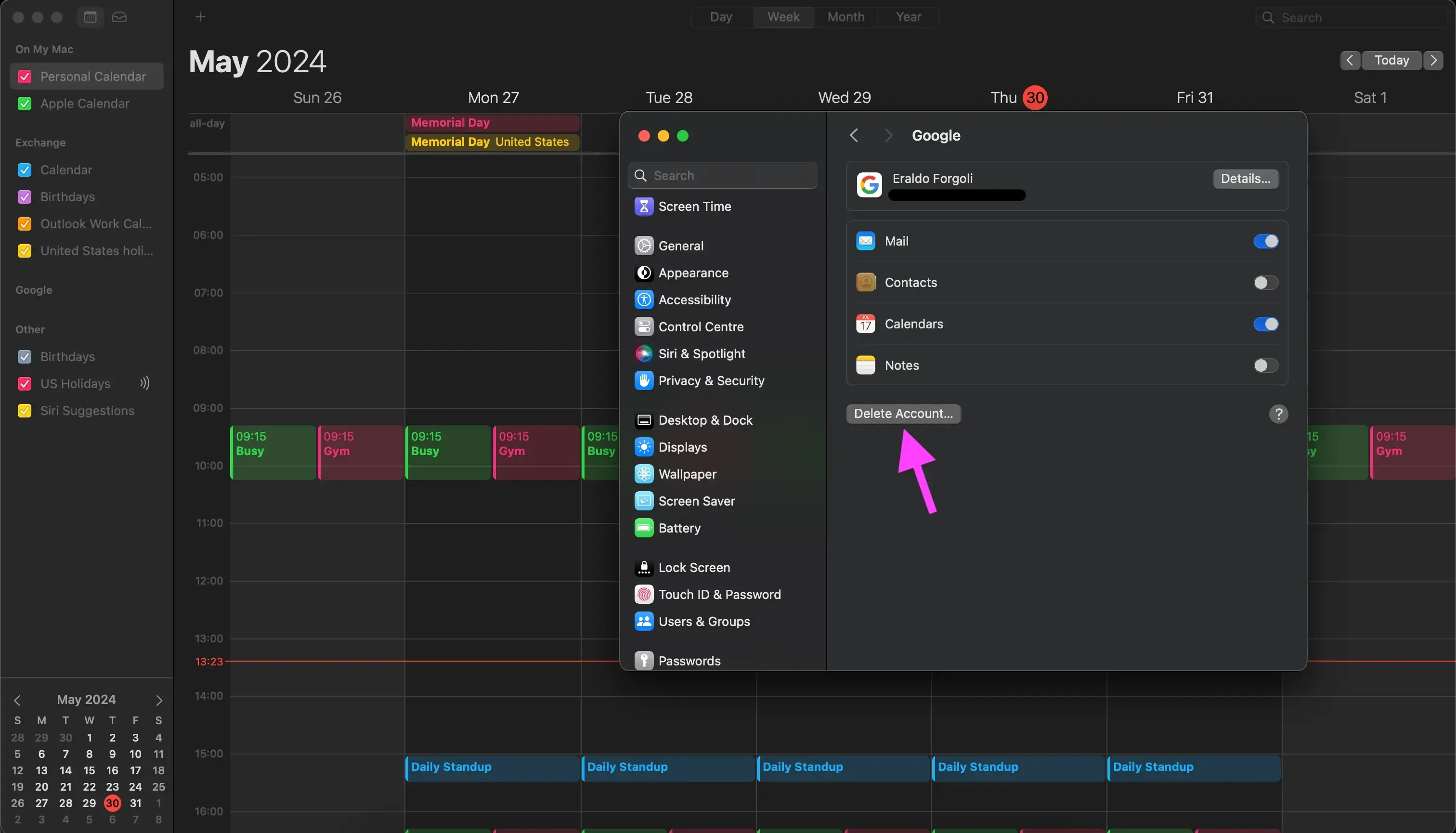Apple Calendar - Delete Google Account Apple Calendar - Delete Google Account