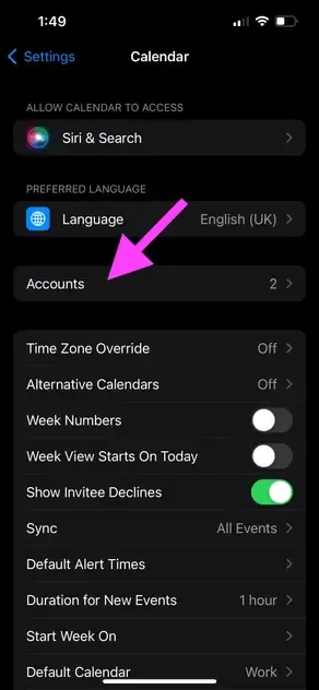 iPhone Calendars App - Accounts iPhone Calendars App - Accounts
