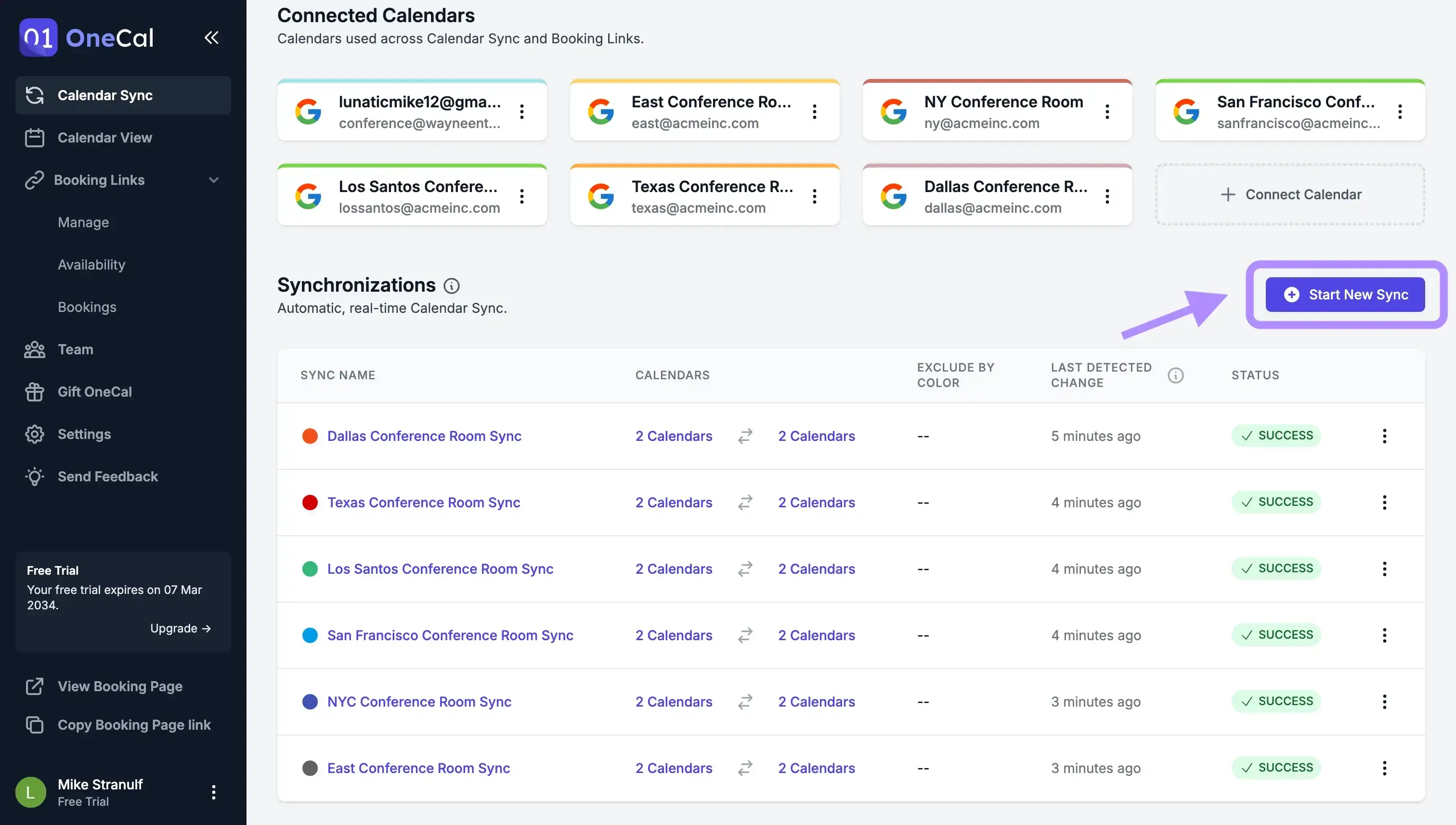 OneCal - Click start new sync OneCal - Click start new sync