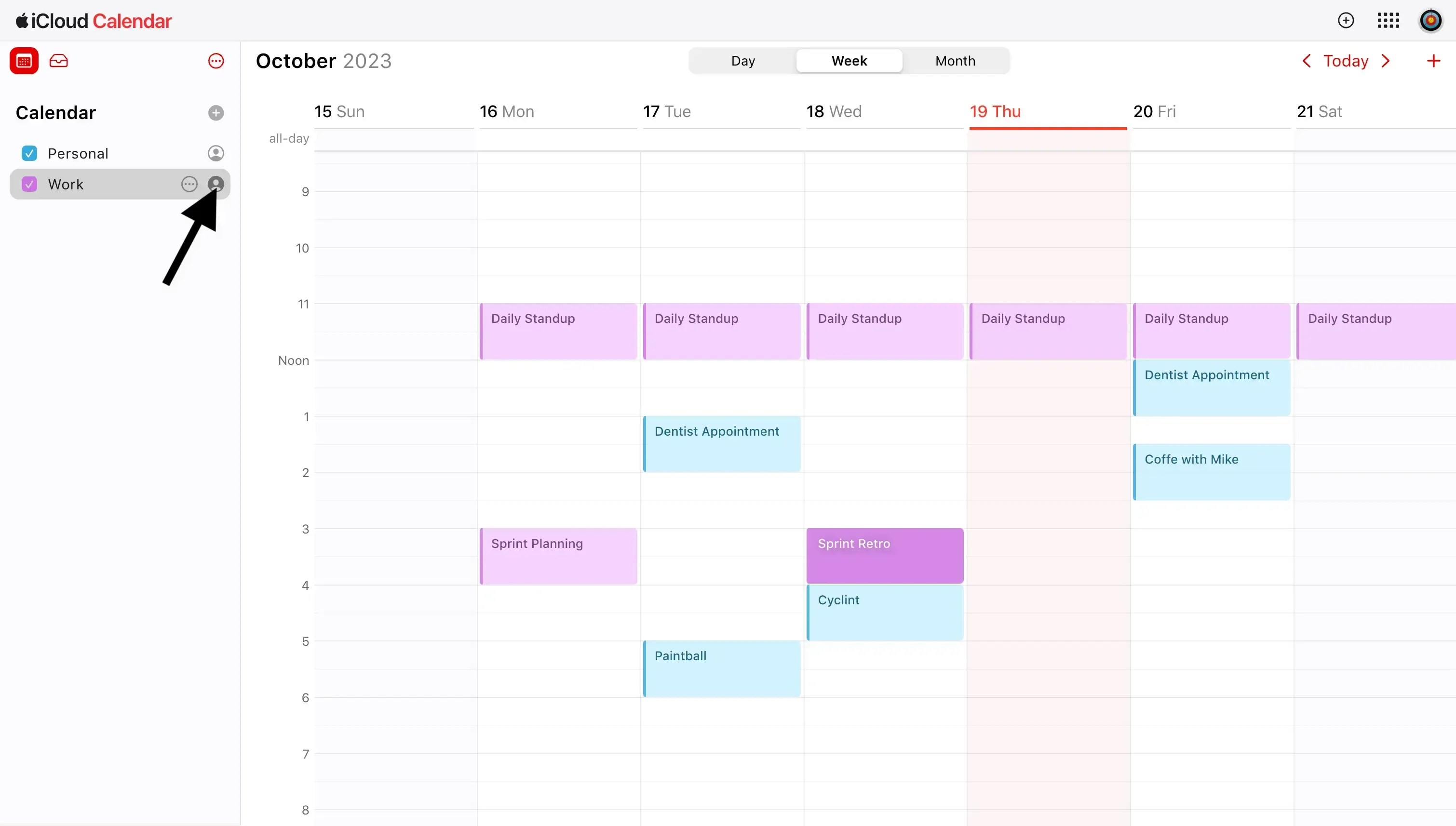 Apple Calendar - Click the Profile Picture Icon