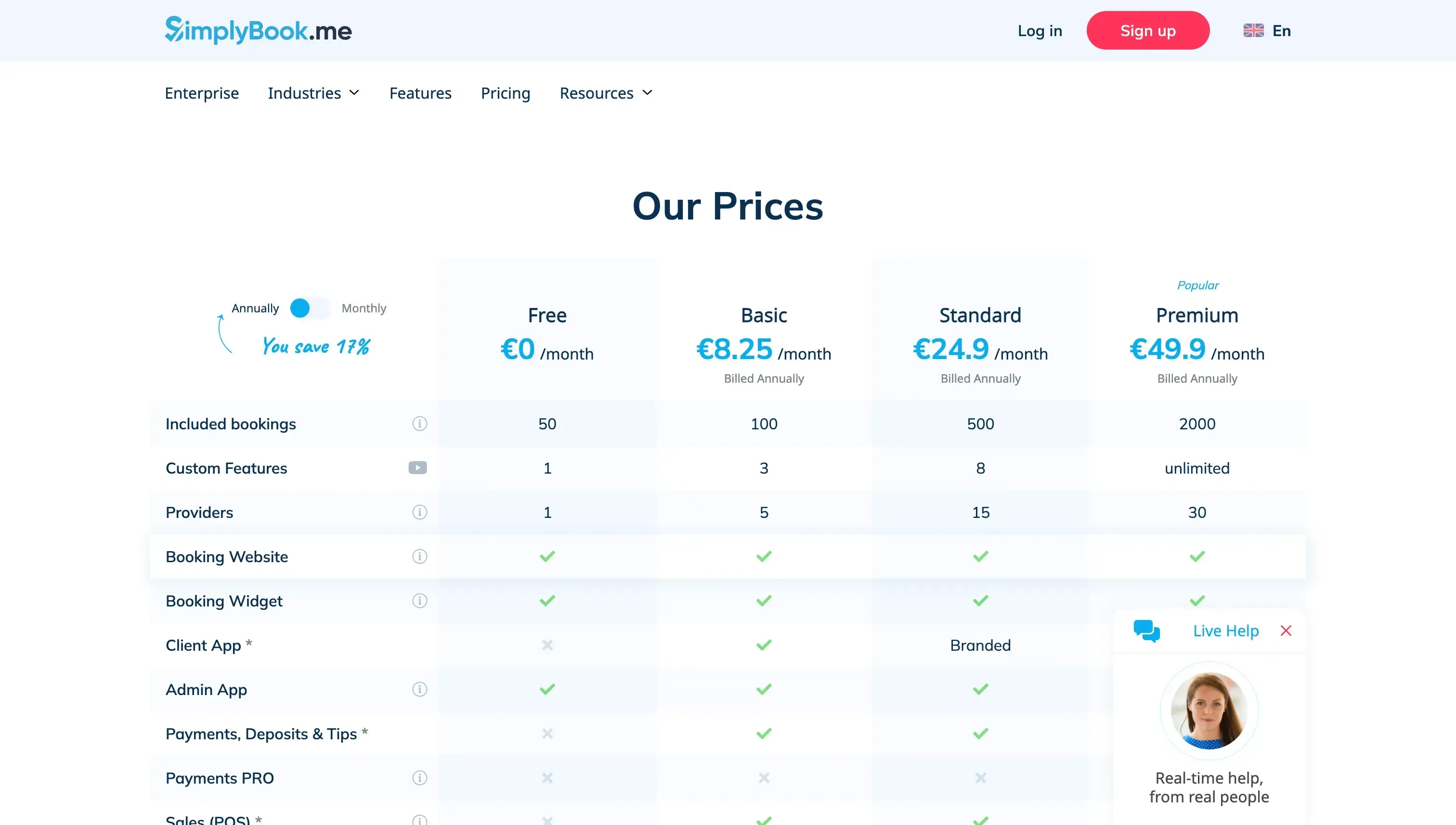 SimplyBookMe Pricing Page SimplyBookMe Pricing Page
