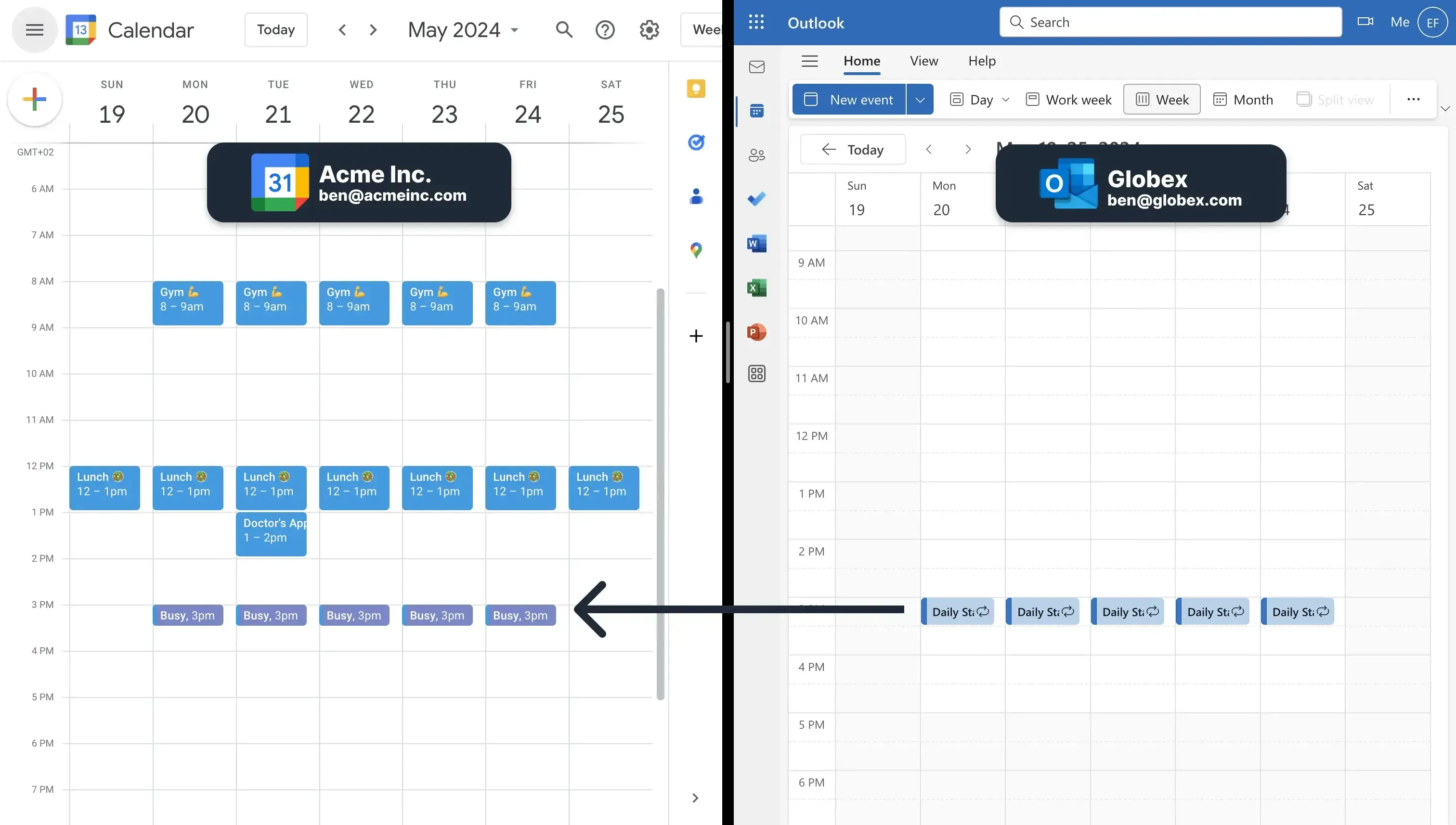 Copied Outlook events to Google Calendar Copied Outlook events to Google Calendar