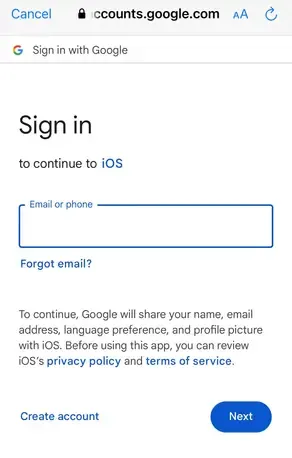 iPhone - enter Google Credentials iPhone - enter Google Credentials