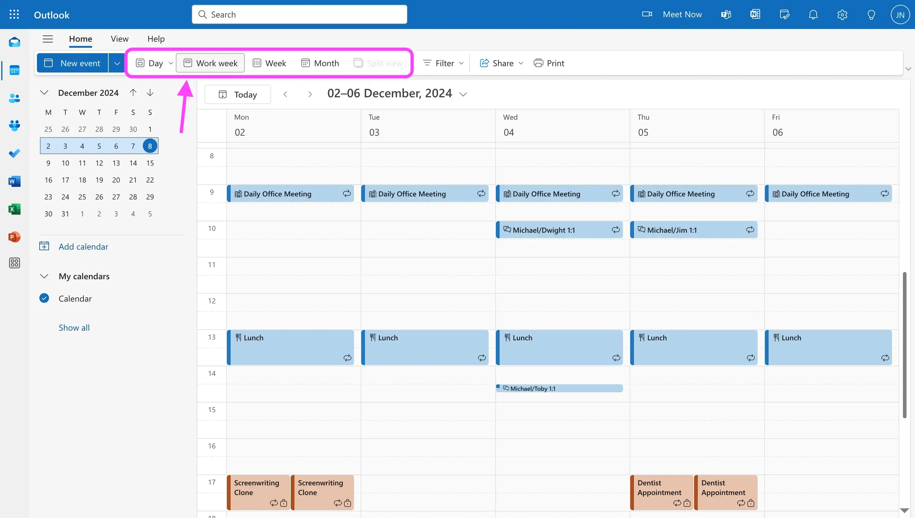 Outlook - select the calendar view to print Outlook - select the calendar view to print