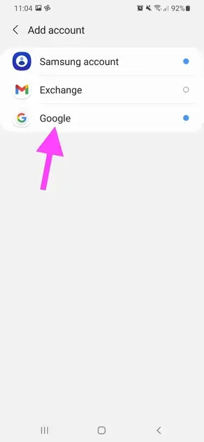 Select Google Account Select Google Account