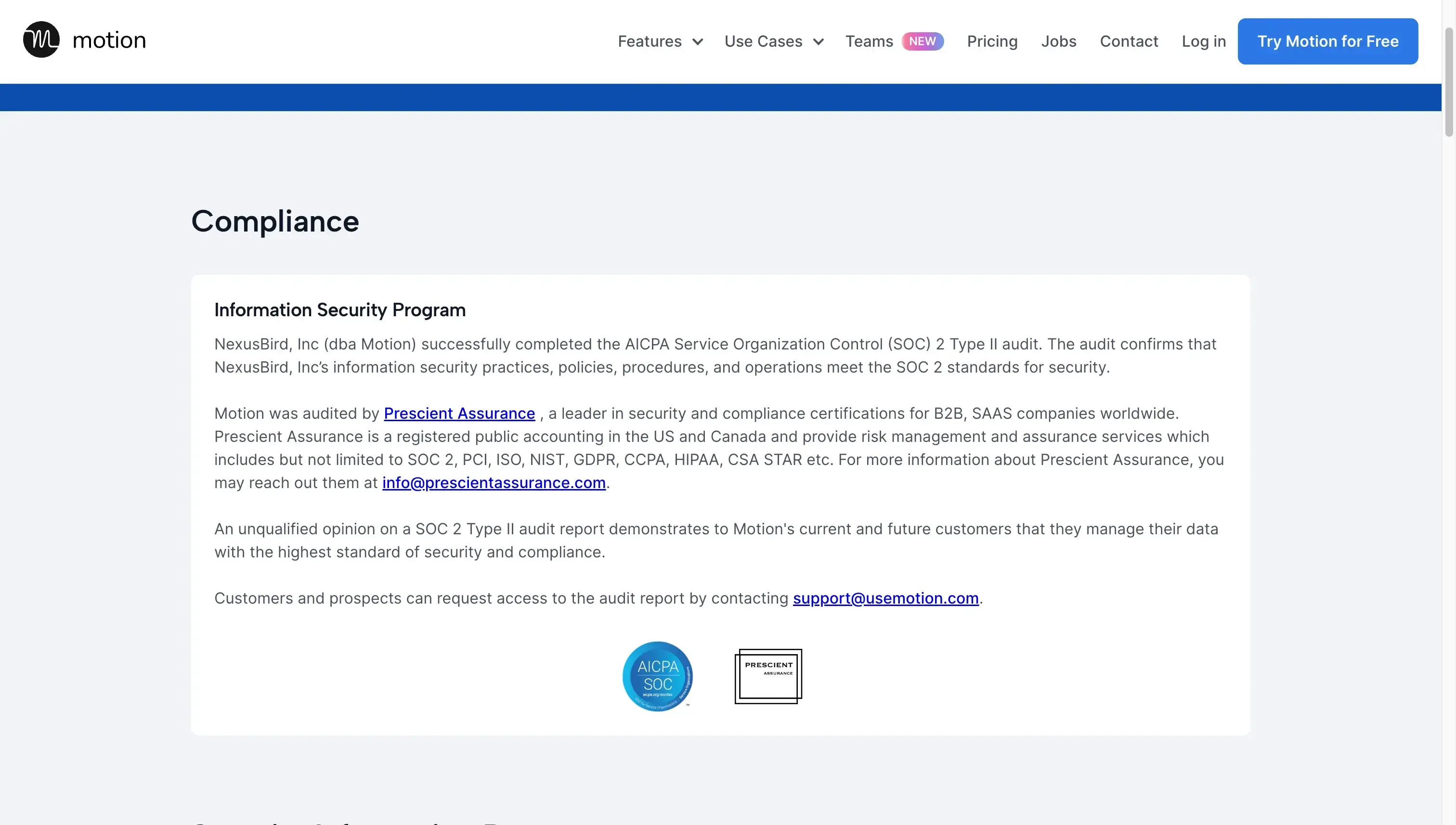 Motion Security Page Motion Security Page