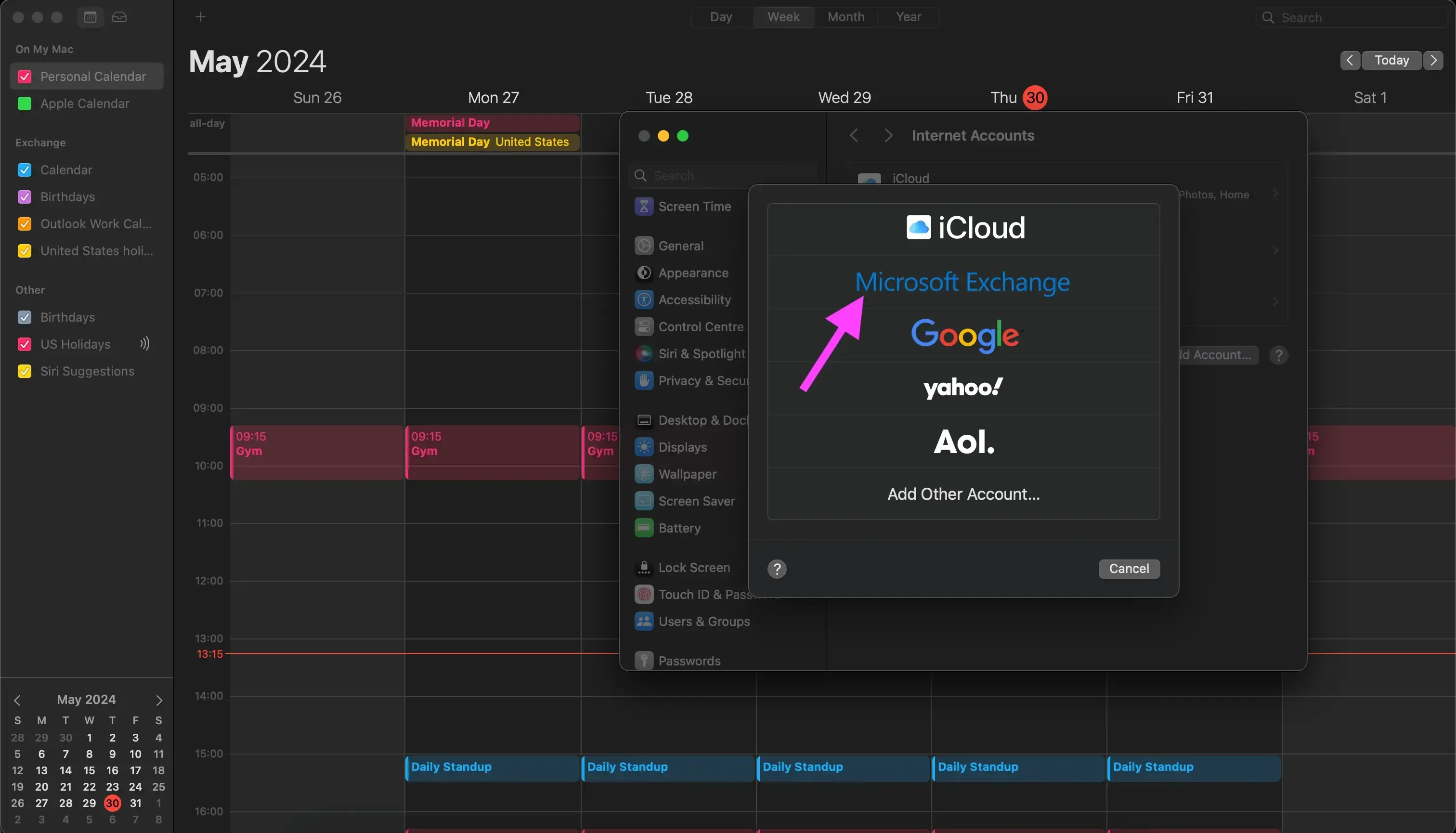 Apple Calendar - Select Microsoft Exchange Apple Calendar - Select Microsoft Exchange