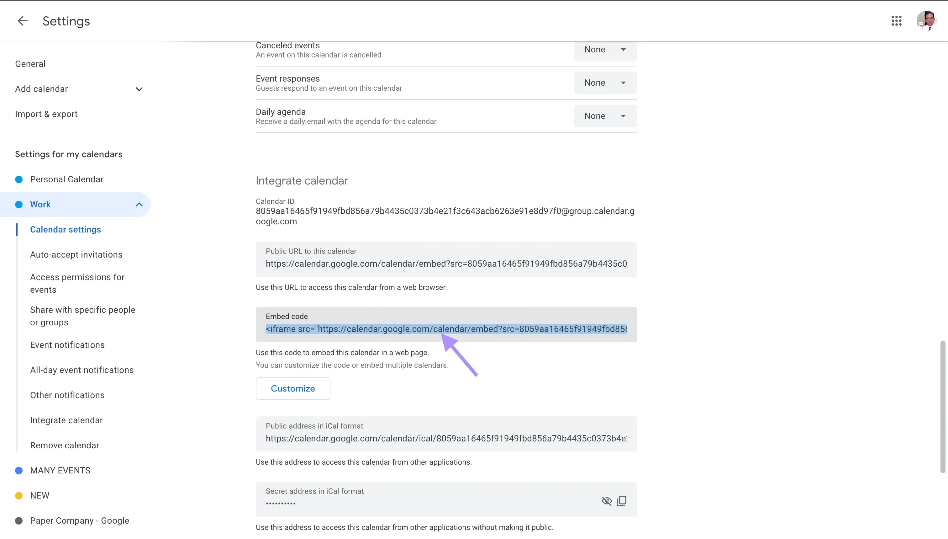Google Calendar - Copy the Embed code Google Calendar - Copy the Embed code