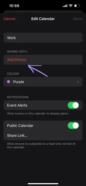 iPhone Calendar - Click Add Person