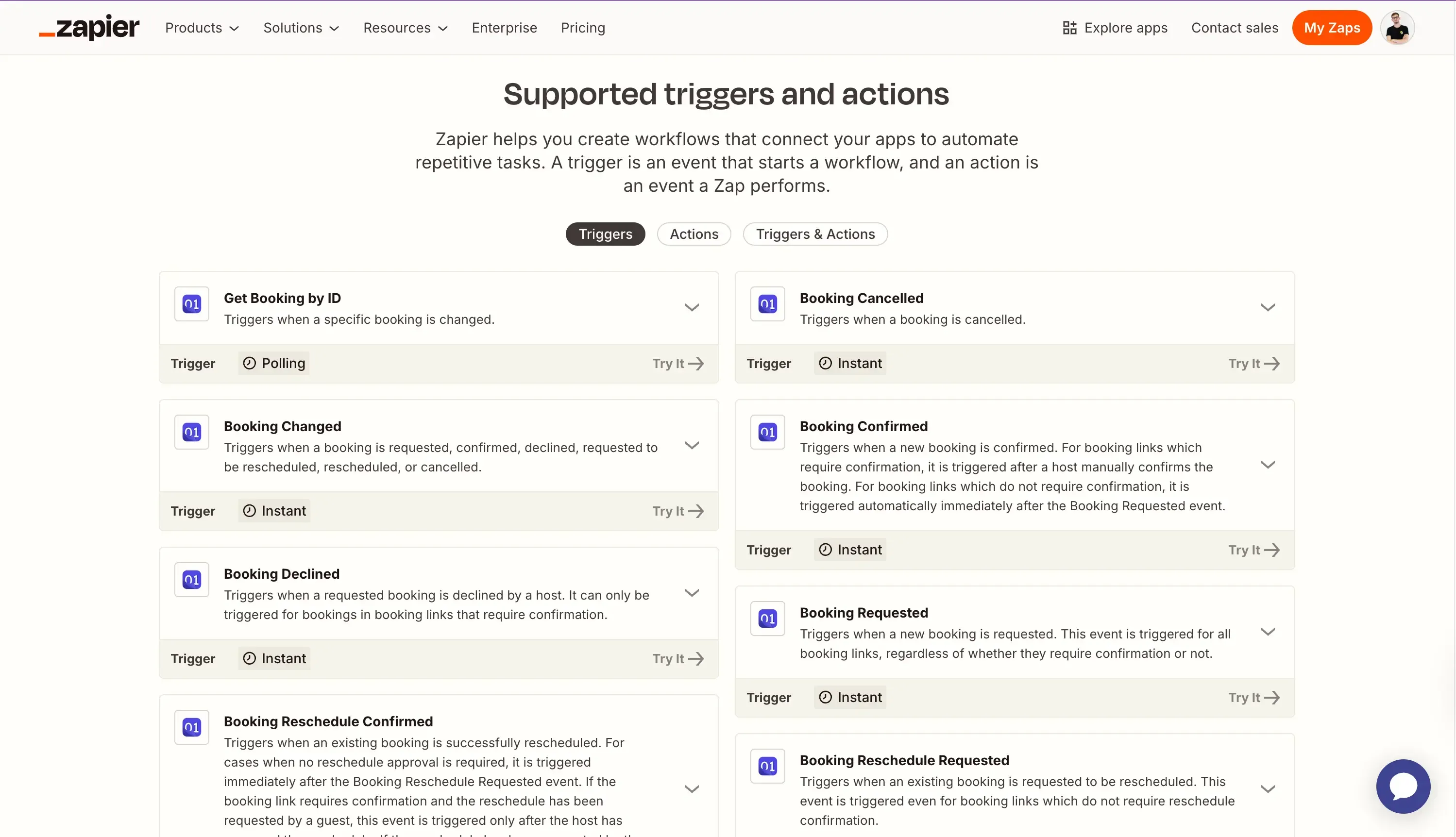 OneCal - Available Zapier triggers