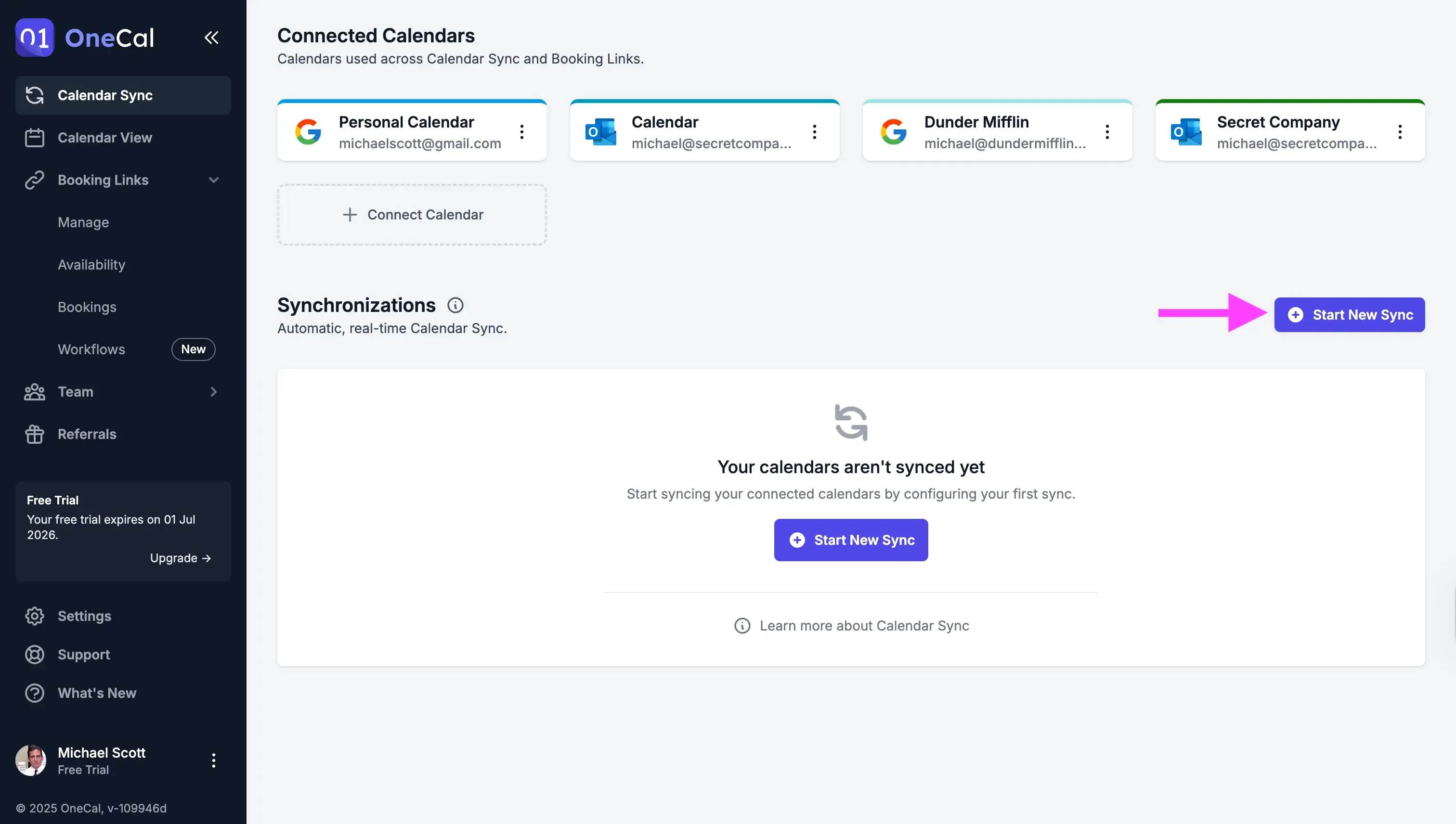 OneCal - Start new sync
