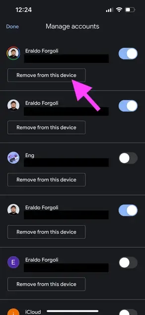 Google Calendar iOS - Click "Remove" from this device