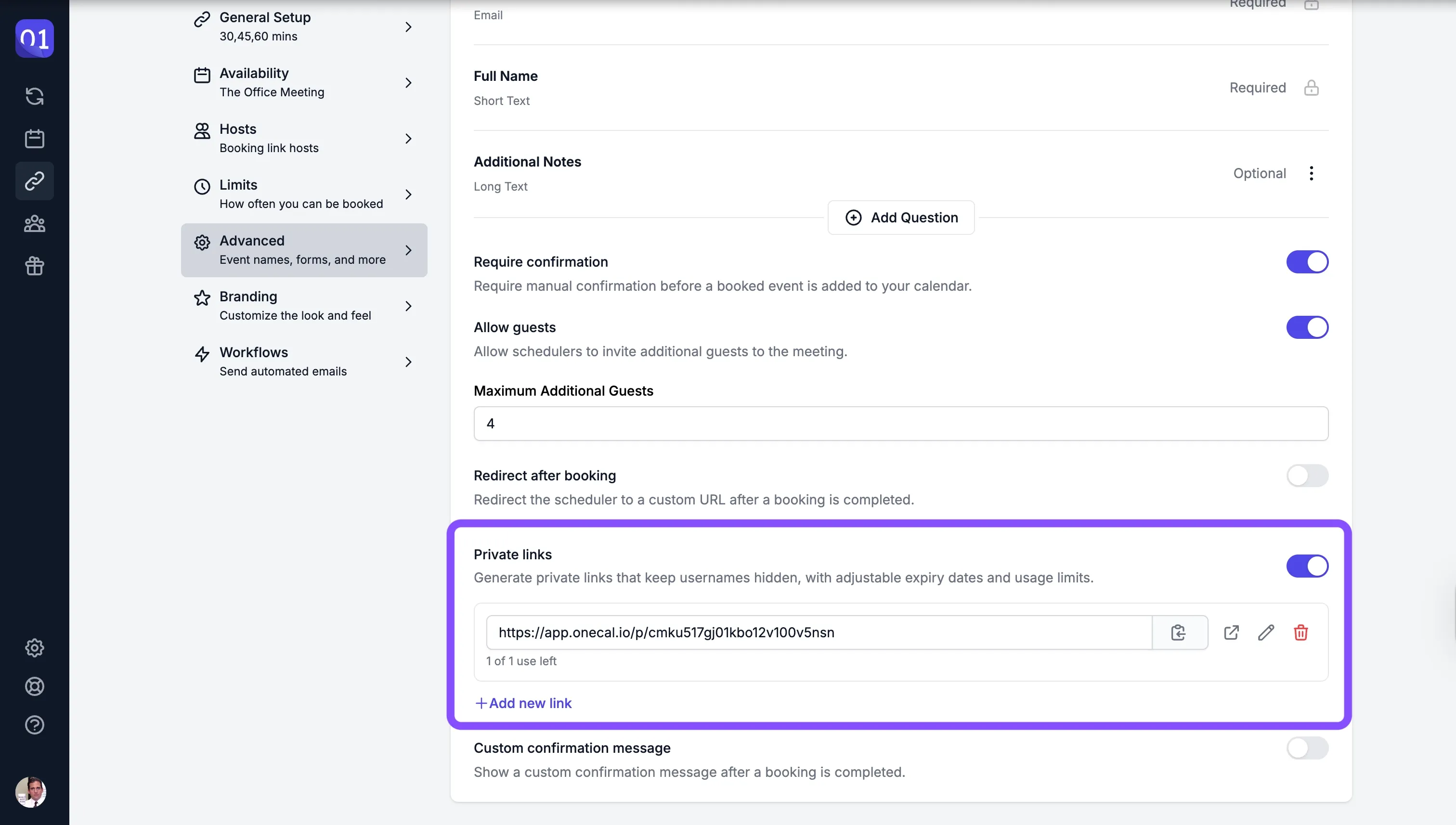 Private Links section Private Links section