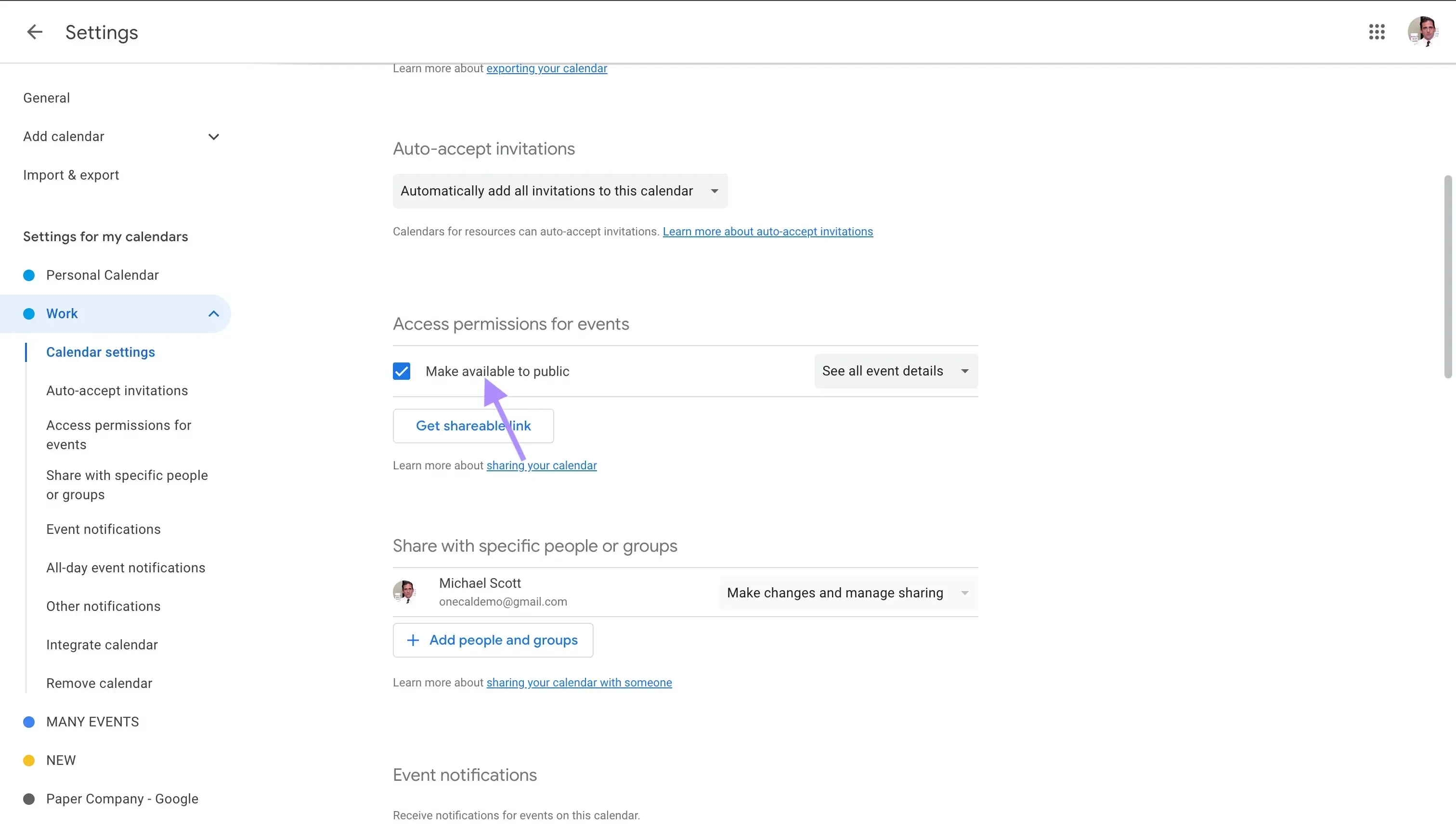 Google Calendar - Check the “Make available to public” checkbox Google Calendar - Check the “Make available to public” checkbox