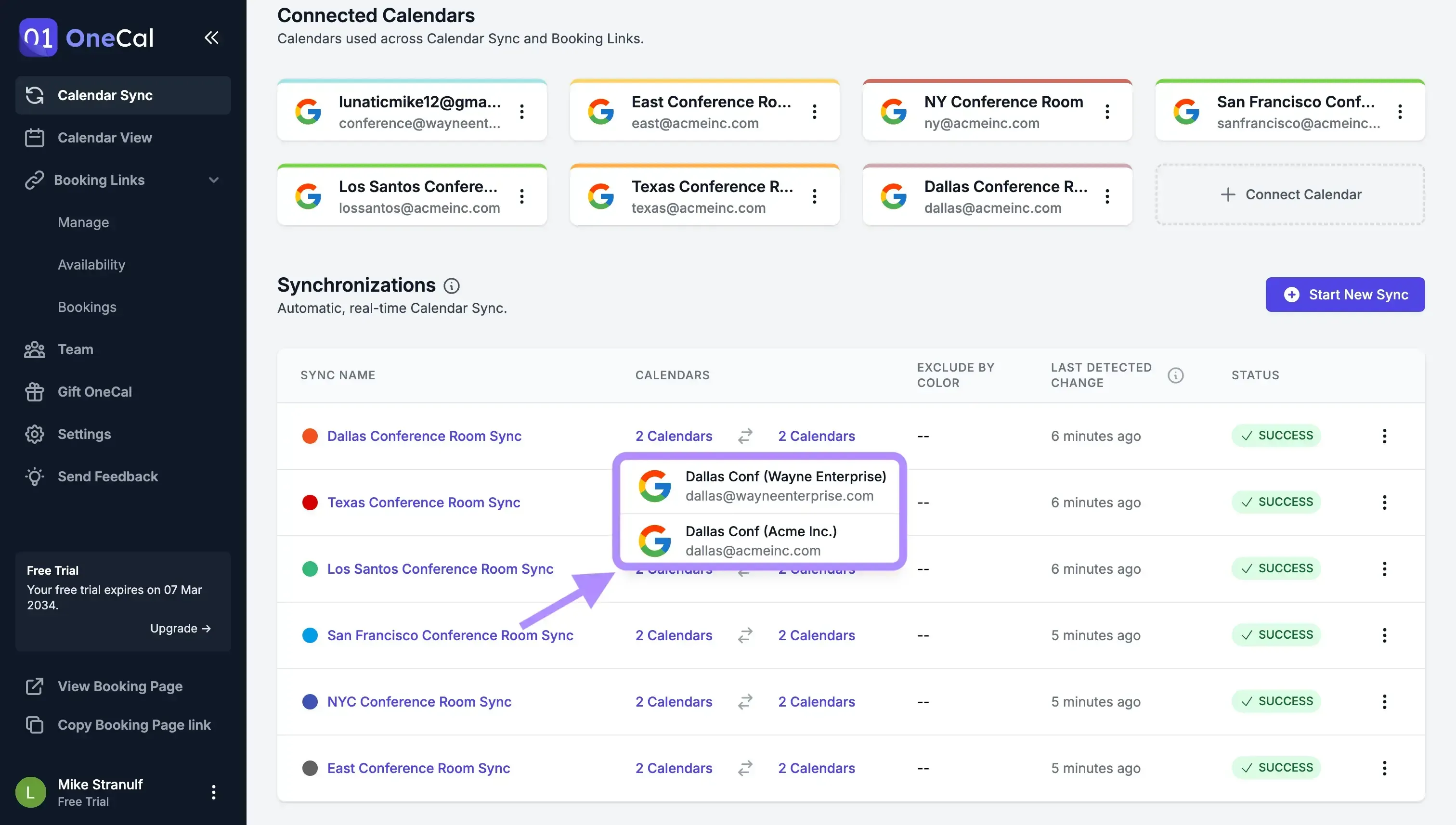 Example of synced meeting room calendars Example of synced meeting room calendars