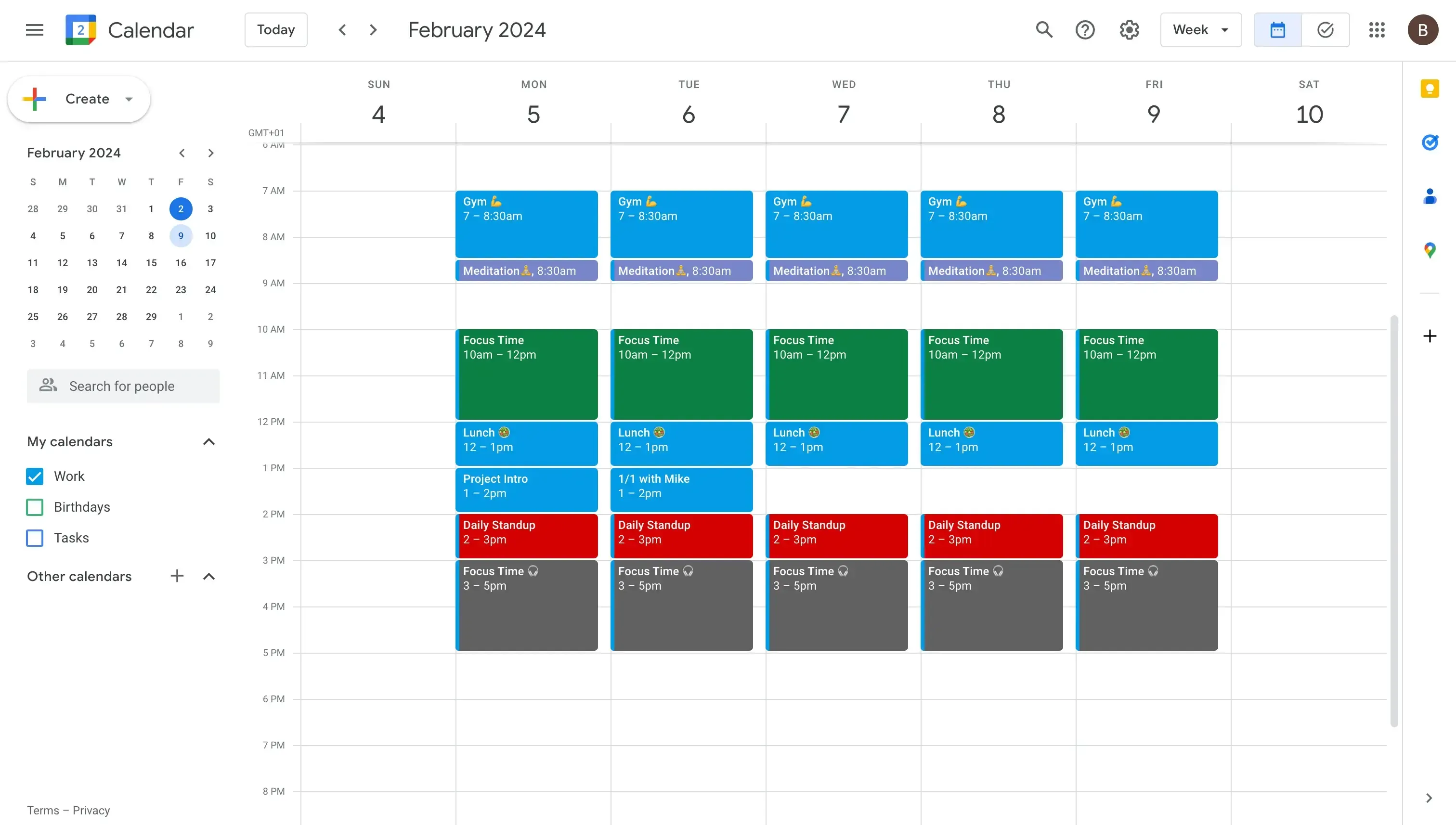 Time Blocking Example on a Google Calendar Time Blocking Example on a Google Calendar