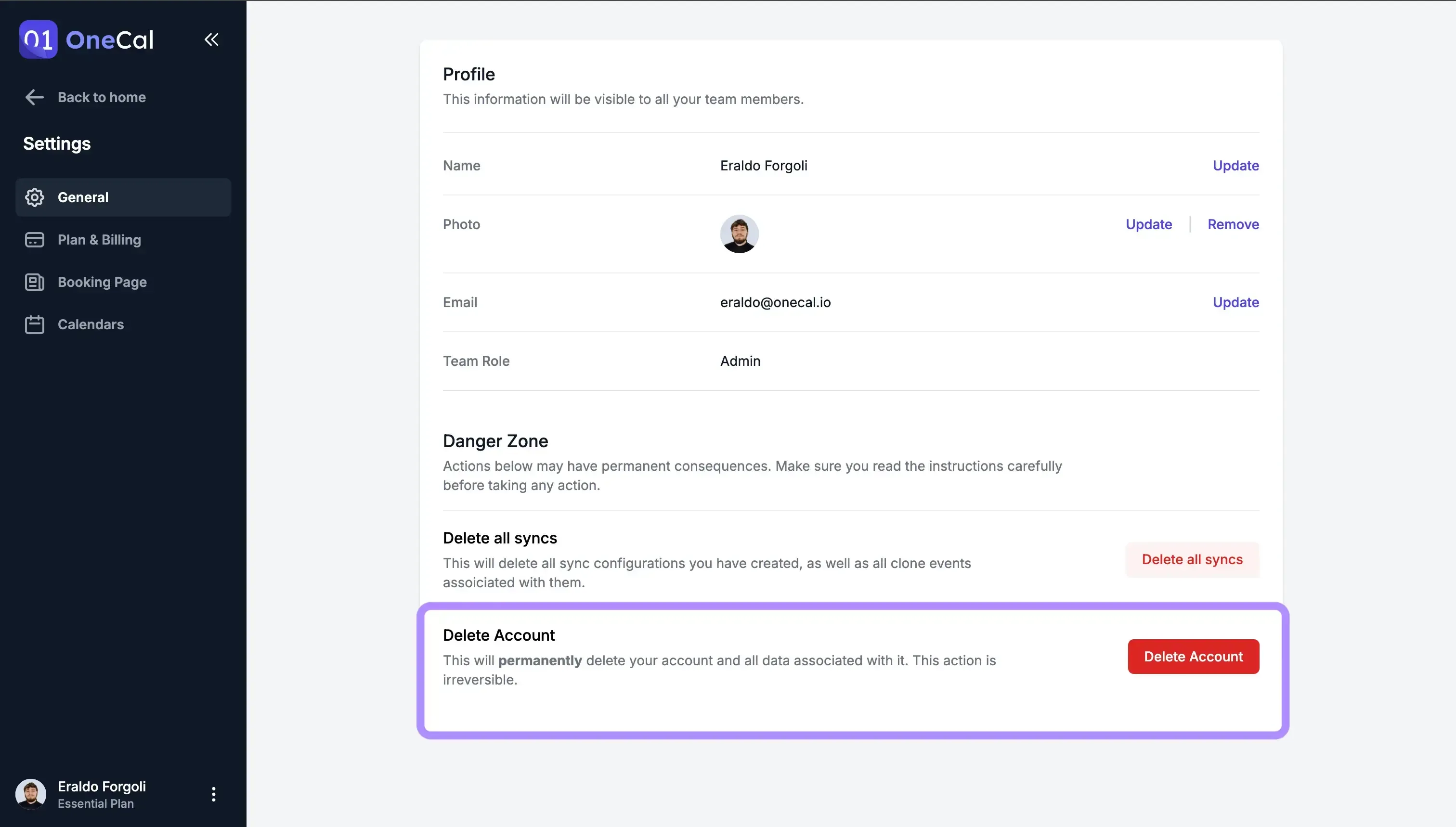 OneCal - Delete Account OneCal - Delete Account