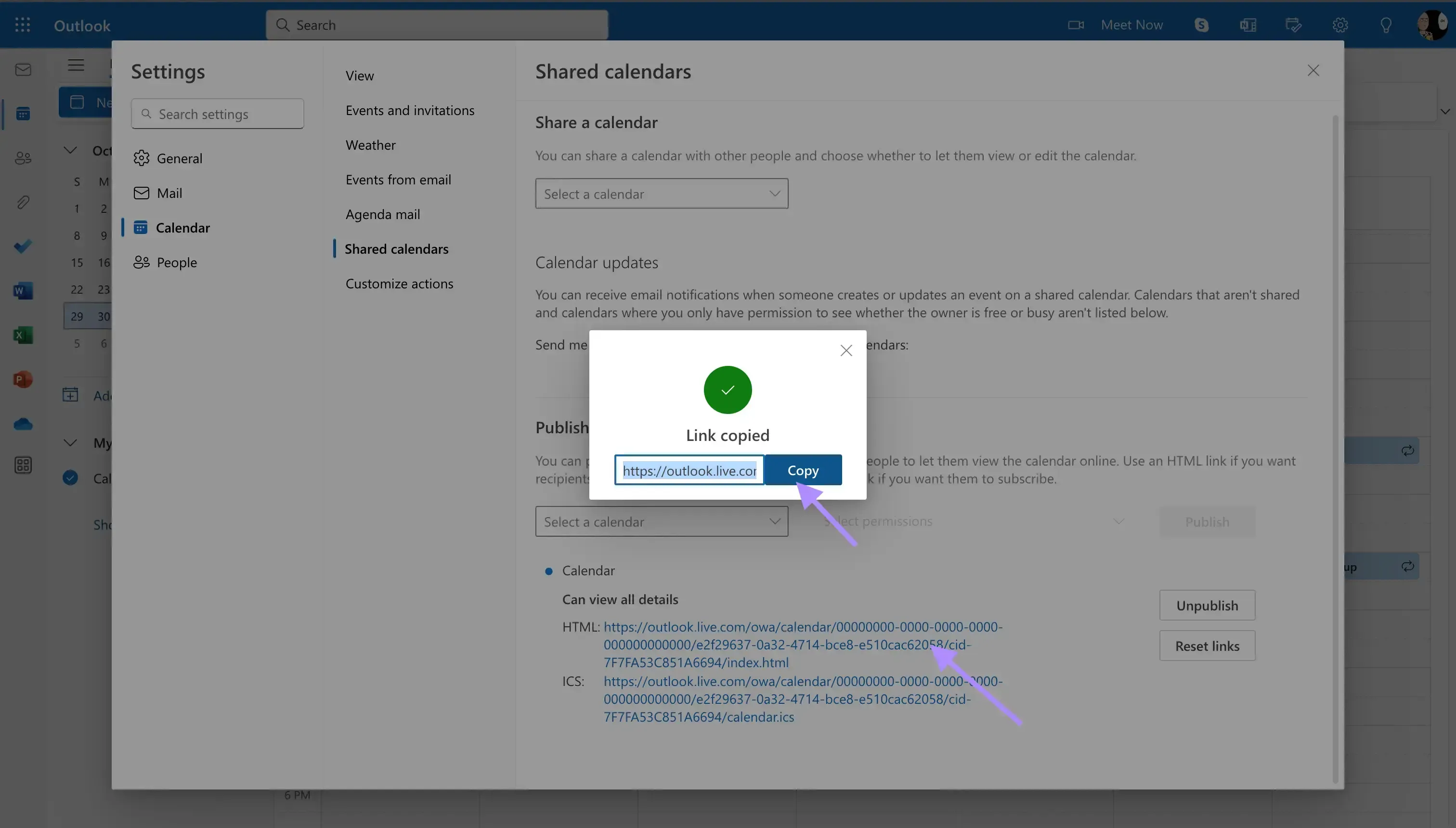 Outlook - Copy the HTML link Outlook - Copy the HTML link