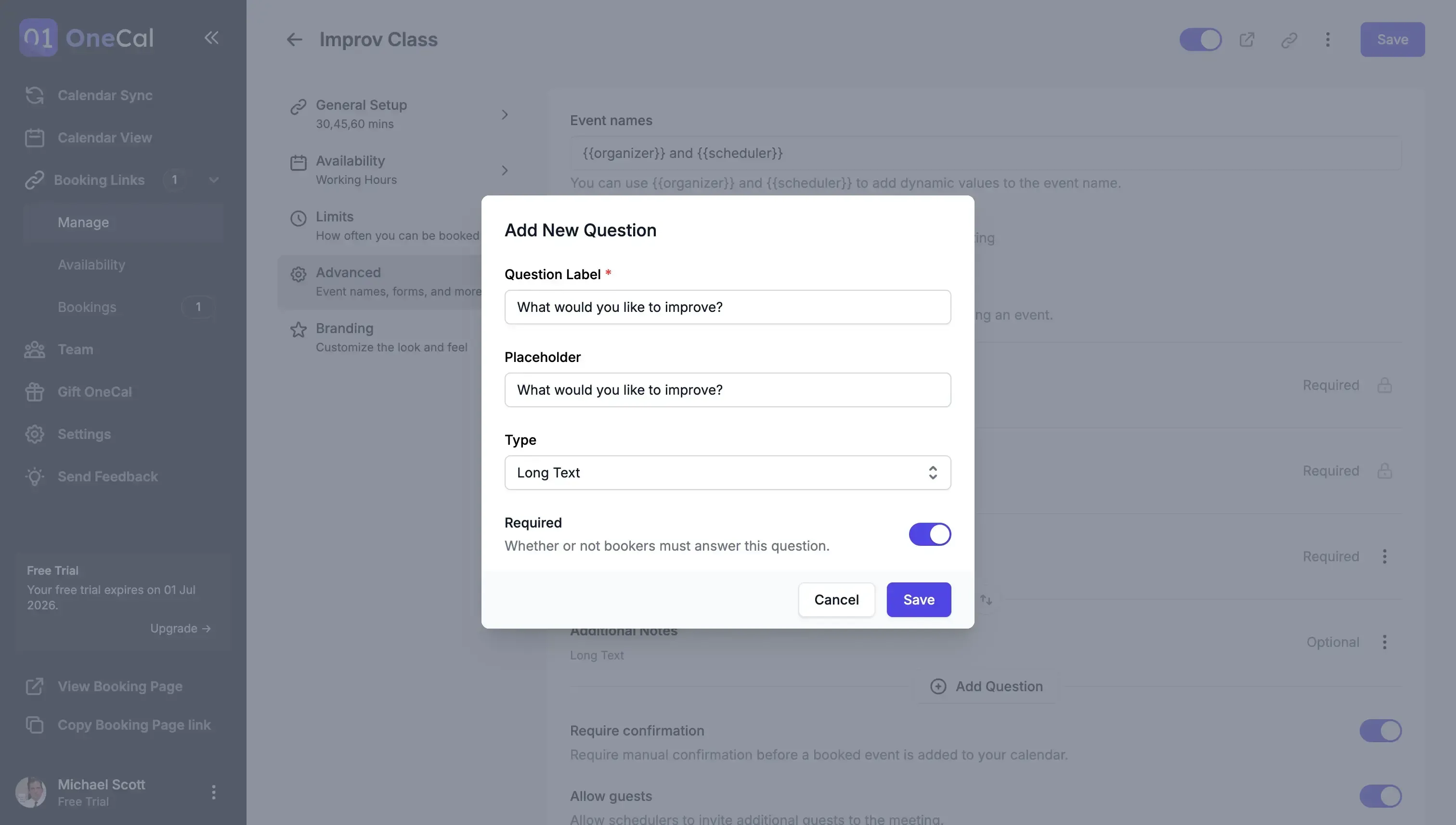 OneCal Booking Link Questions