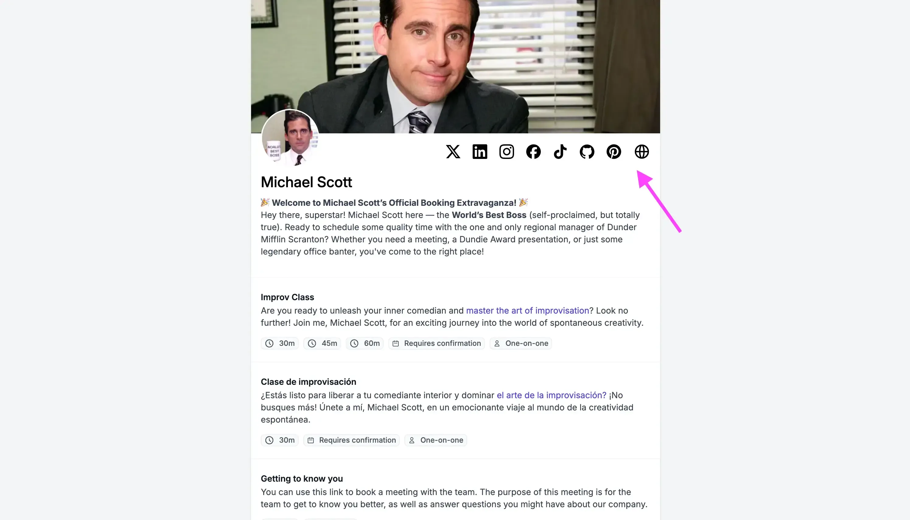 OneCal - Social Media on Booking Page