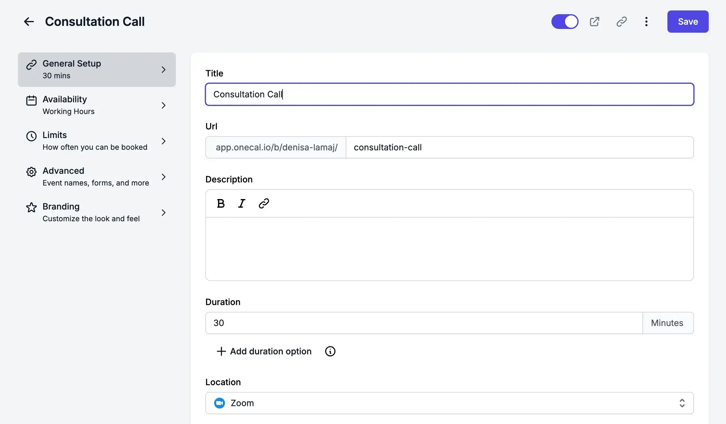 General setup onecal General setup onecal