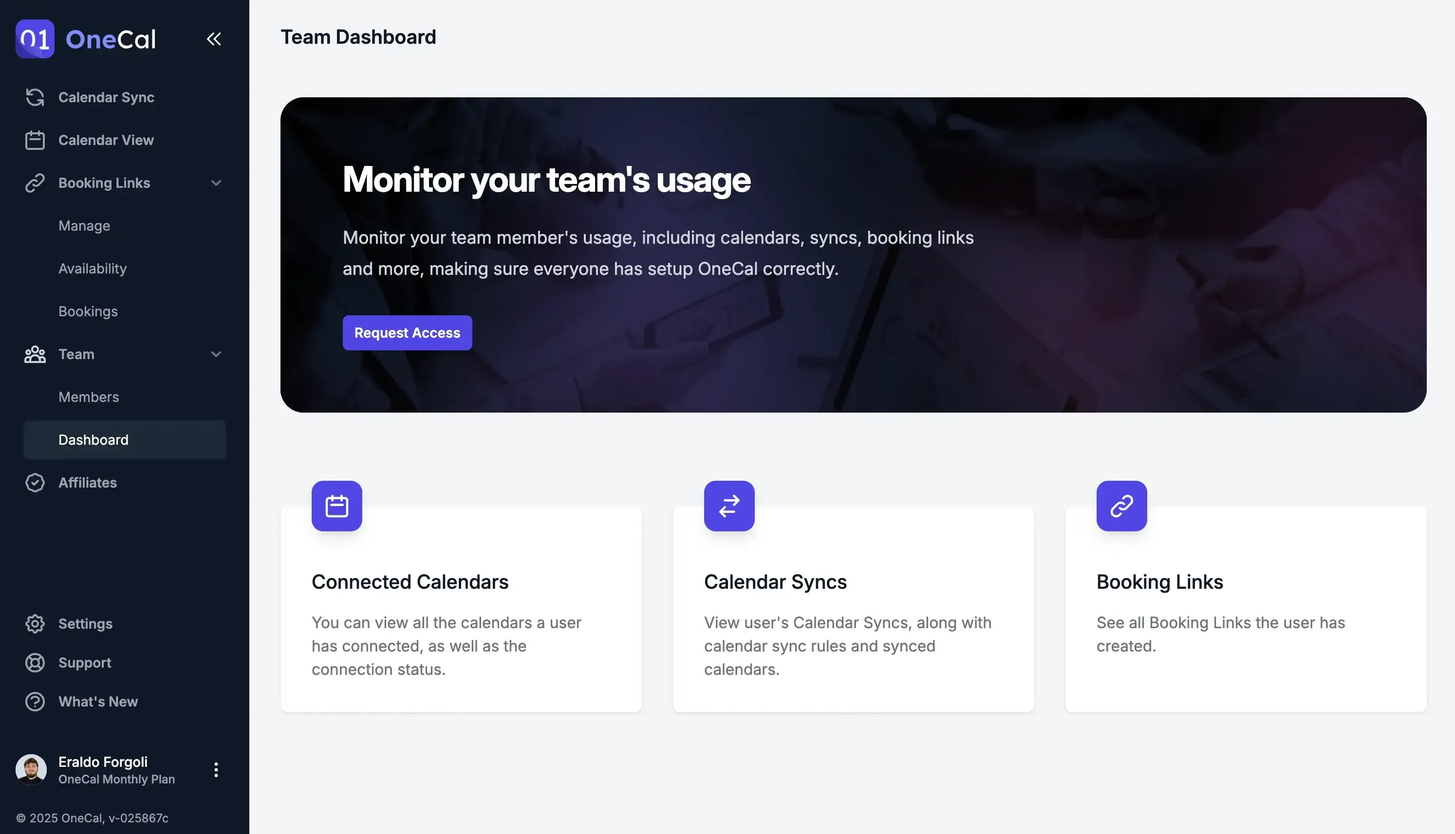 OneCal Team Dashboard Page OneCal Team Dashboard Page