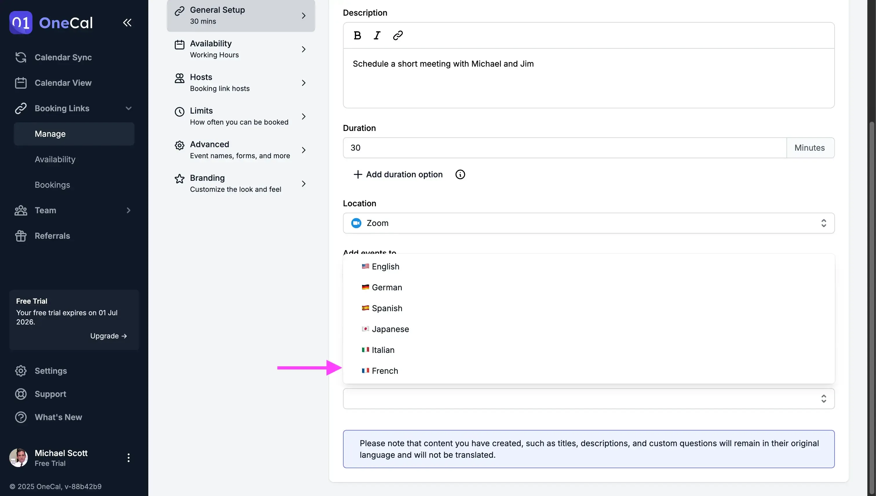 OneCal Booking Link - Choose Language OneCal Booking Link - Choose Language