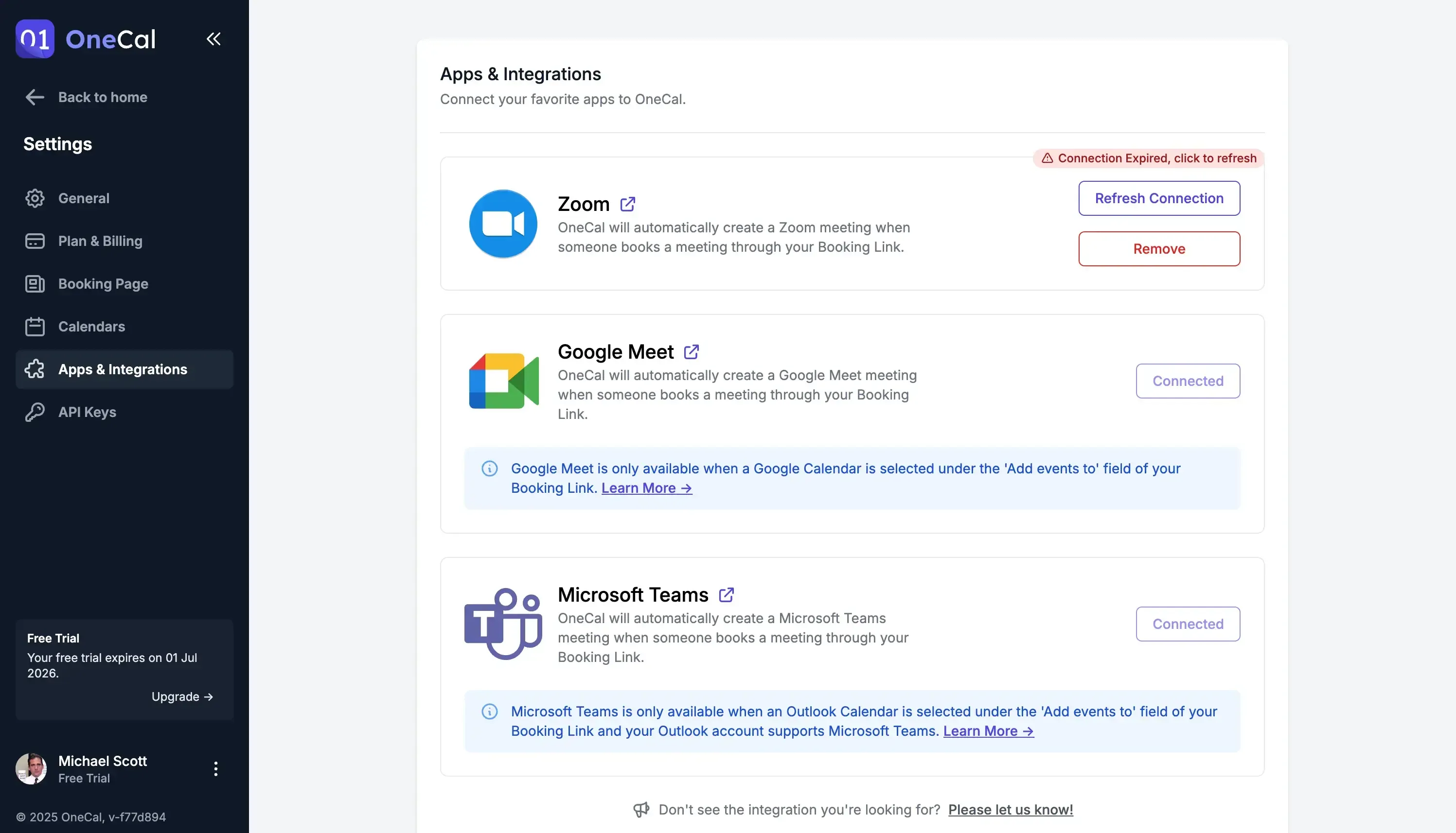 Updated UI and UX when the Zoom connection expires Updated UI and UX when the Zoom connection expires