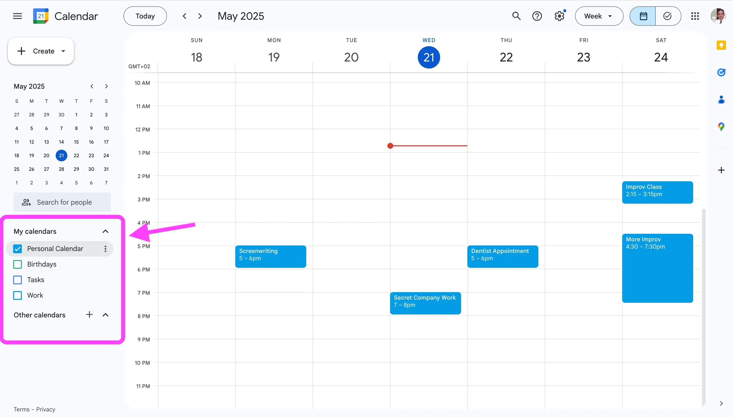 Google Calendar - Calendars Section Google Calendar - Calendars Section