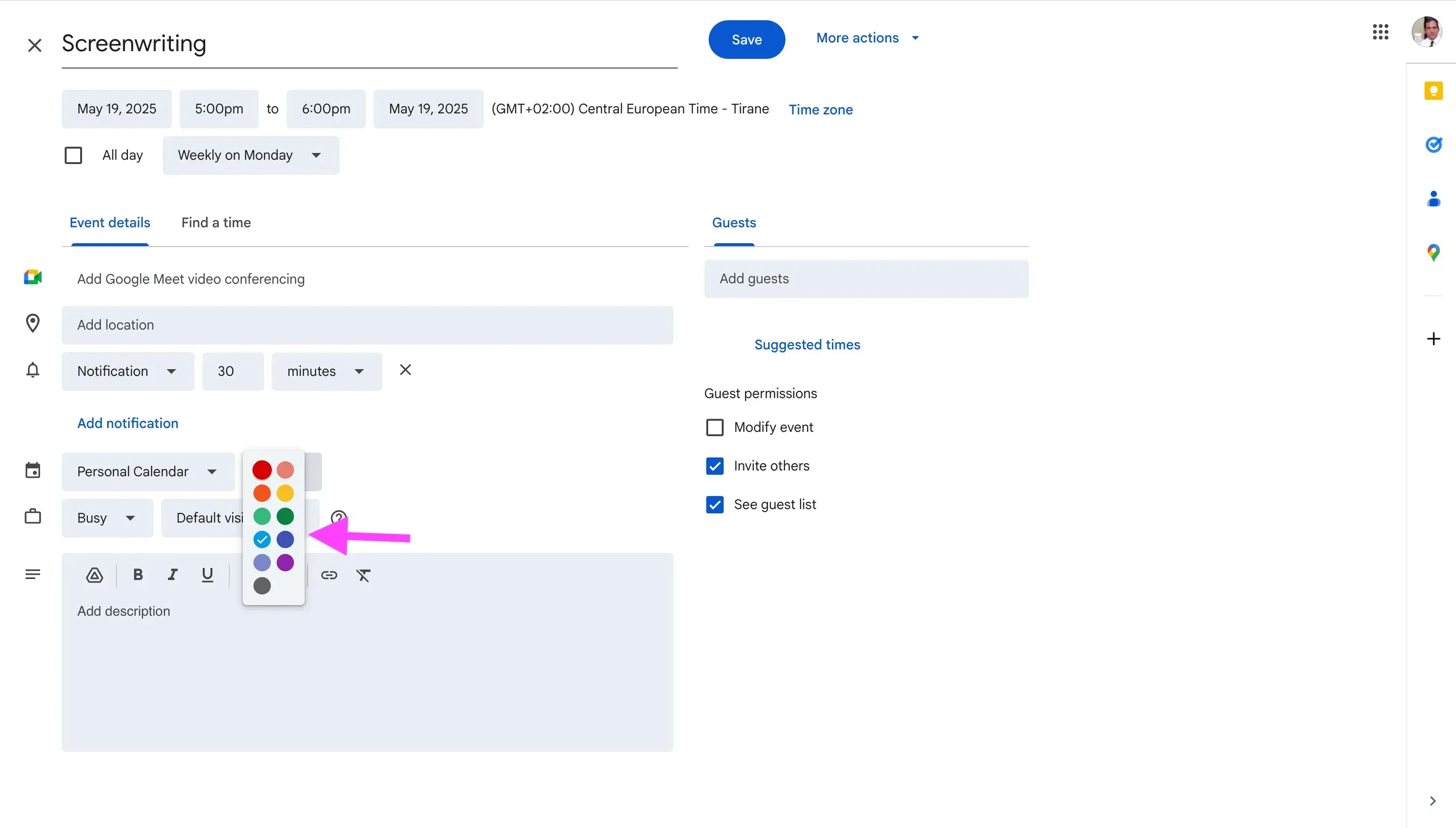 Edit event - Choose color Edit event - Choose color