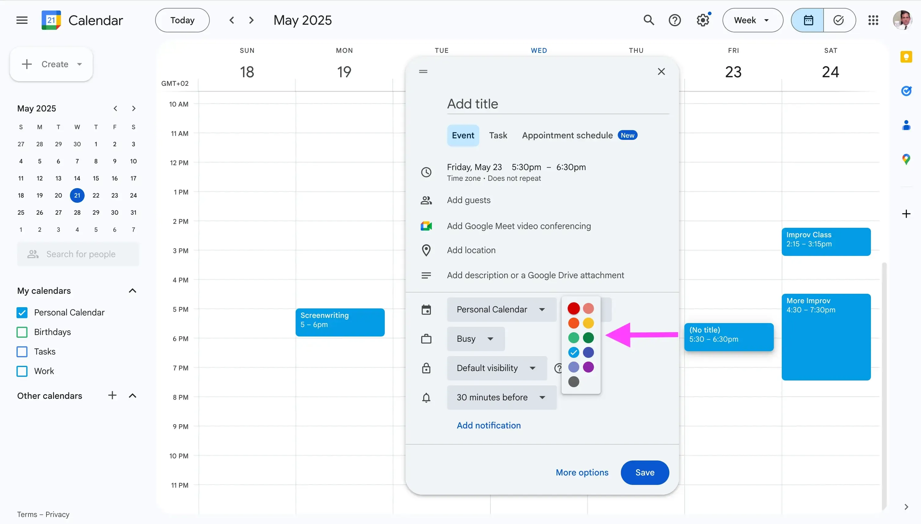 Create event - select color Create event - select color
