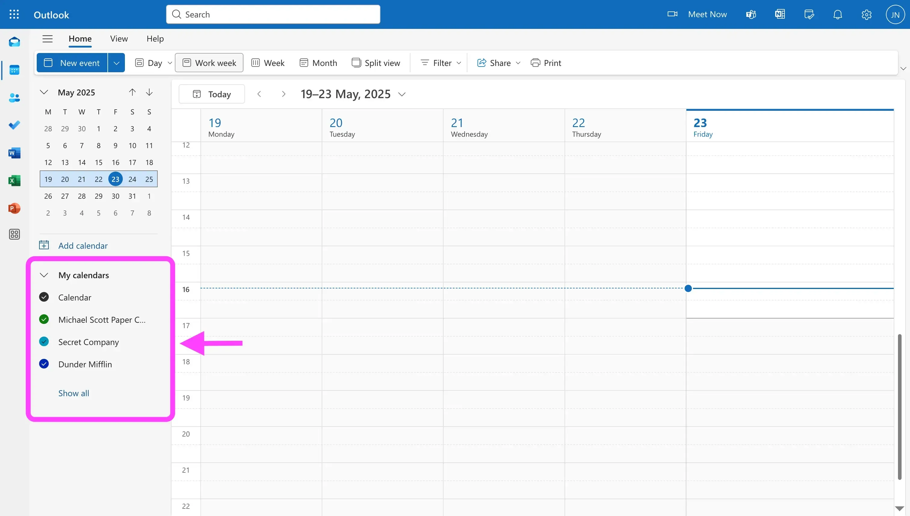 Outlook - Calendars Section Outlook - Calendars Section