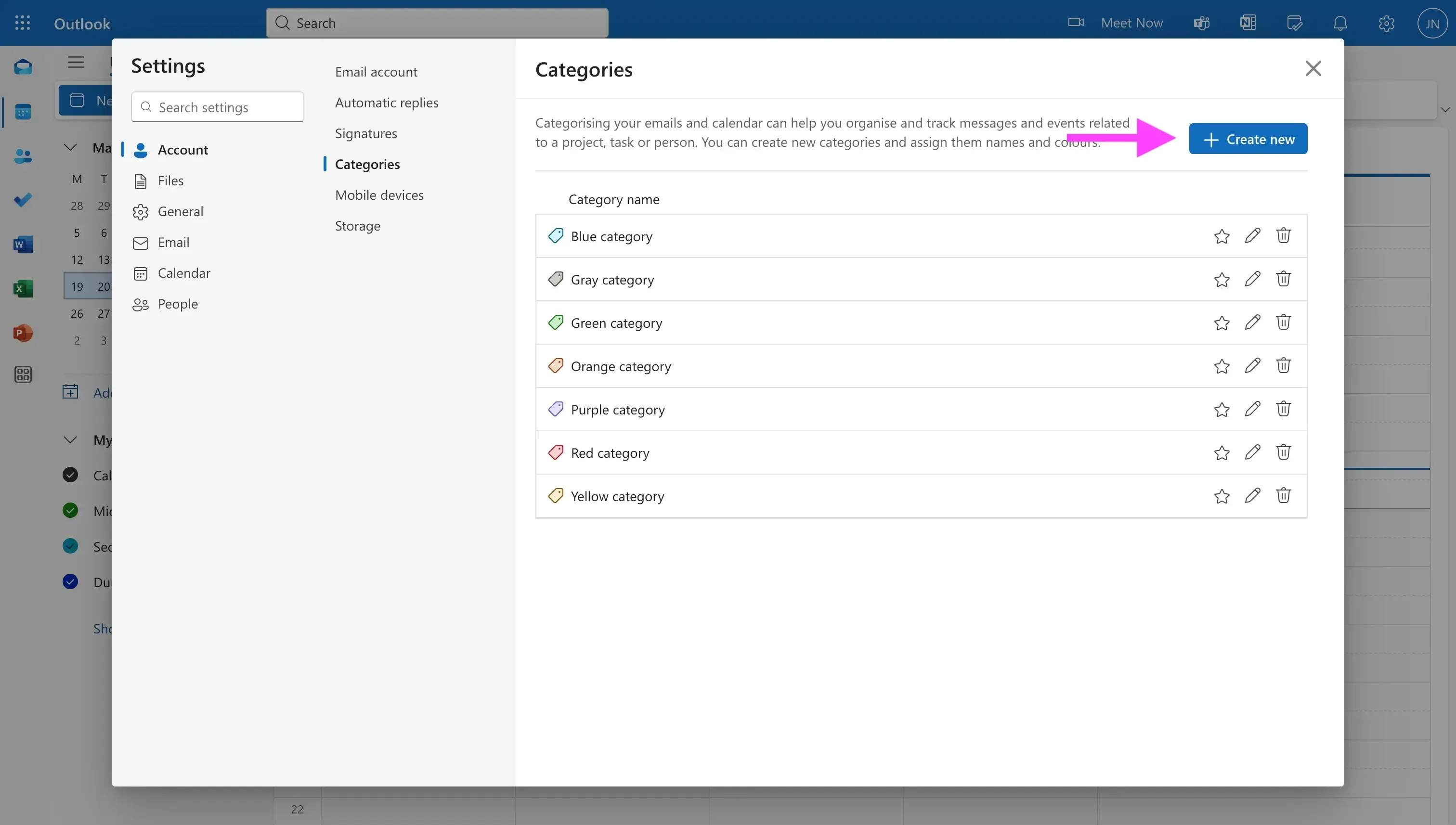 Outlook - Create new category Outlook - Create new category
