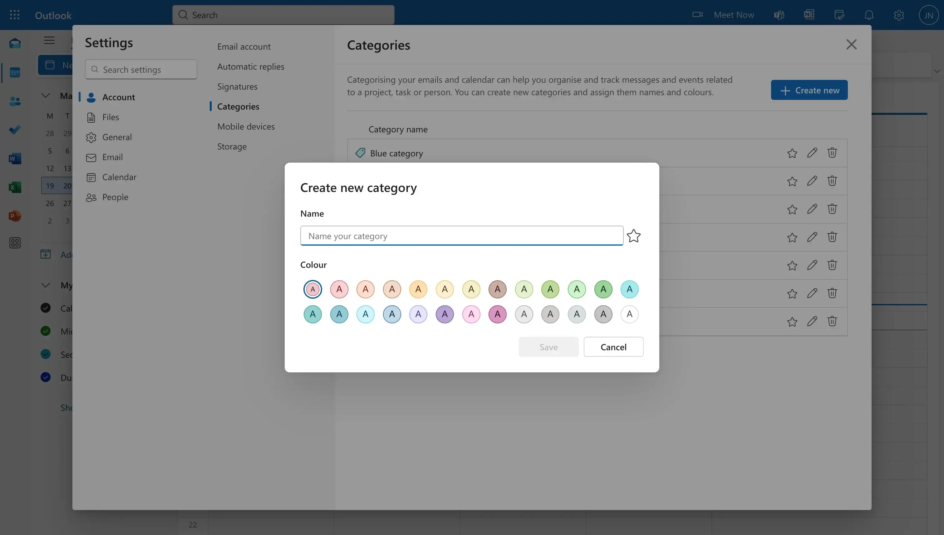 Outlook - Name the category Outlook - Name the category