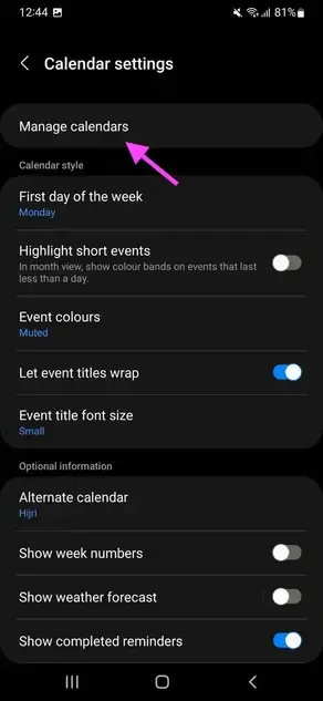 Step 4 - Click Manage Calendars Step 4 - Click Manage Calendars