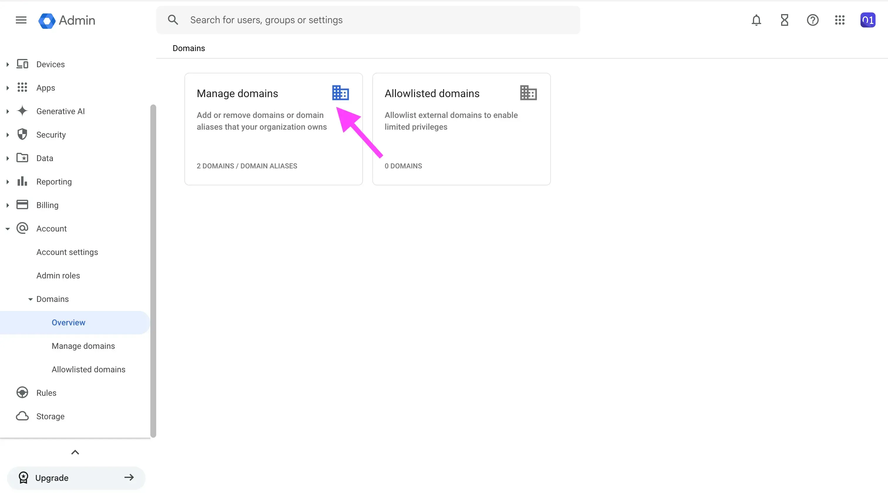 Google Workspace Admin - Domains Overview Google Workspace Admin - Domains Overview