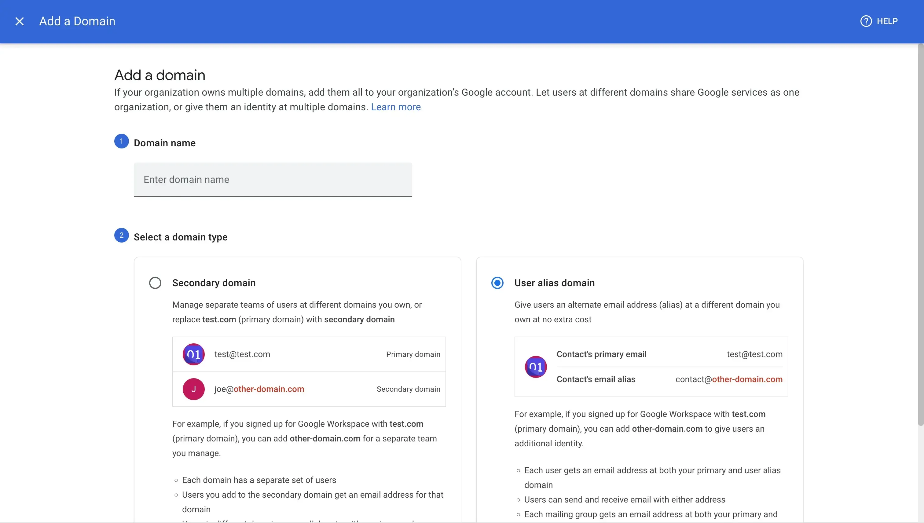 Google Workspace Admin - Add Domain UI Google Workspace Admin - Add Domain UI