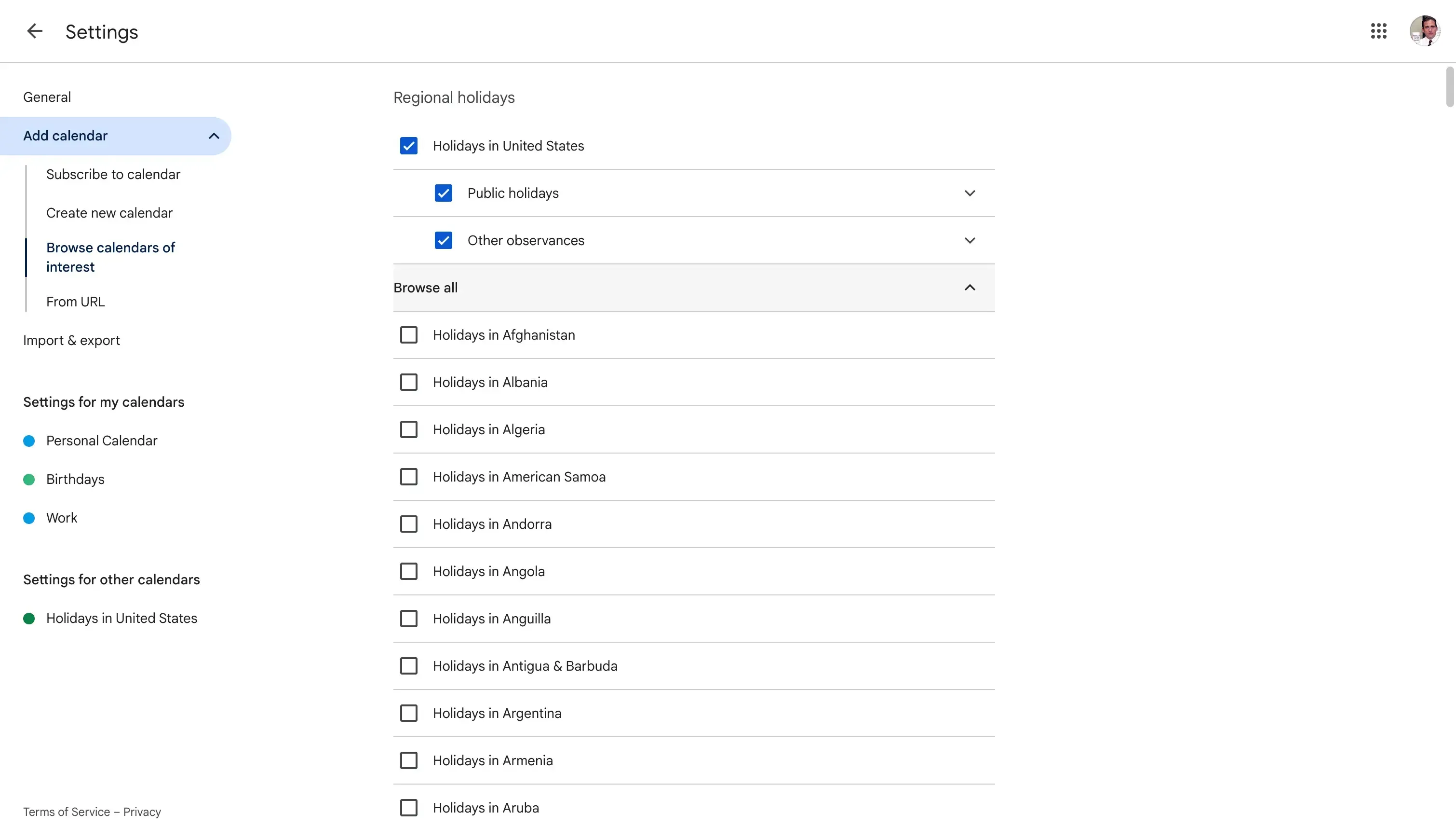Google Calendar - Browse regional holidays Google Calendar - Browse regional holidays
